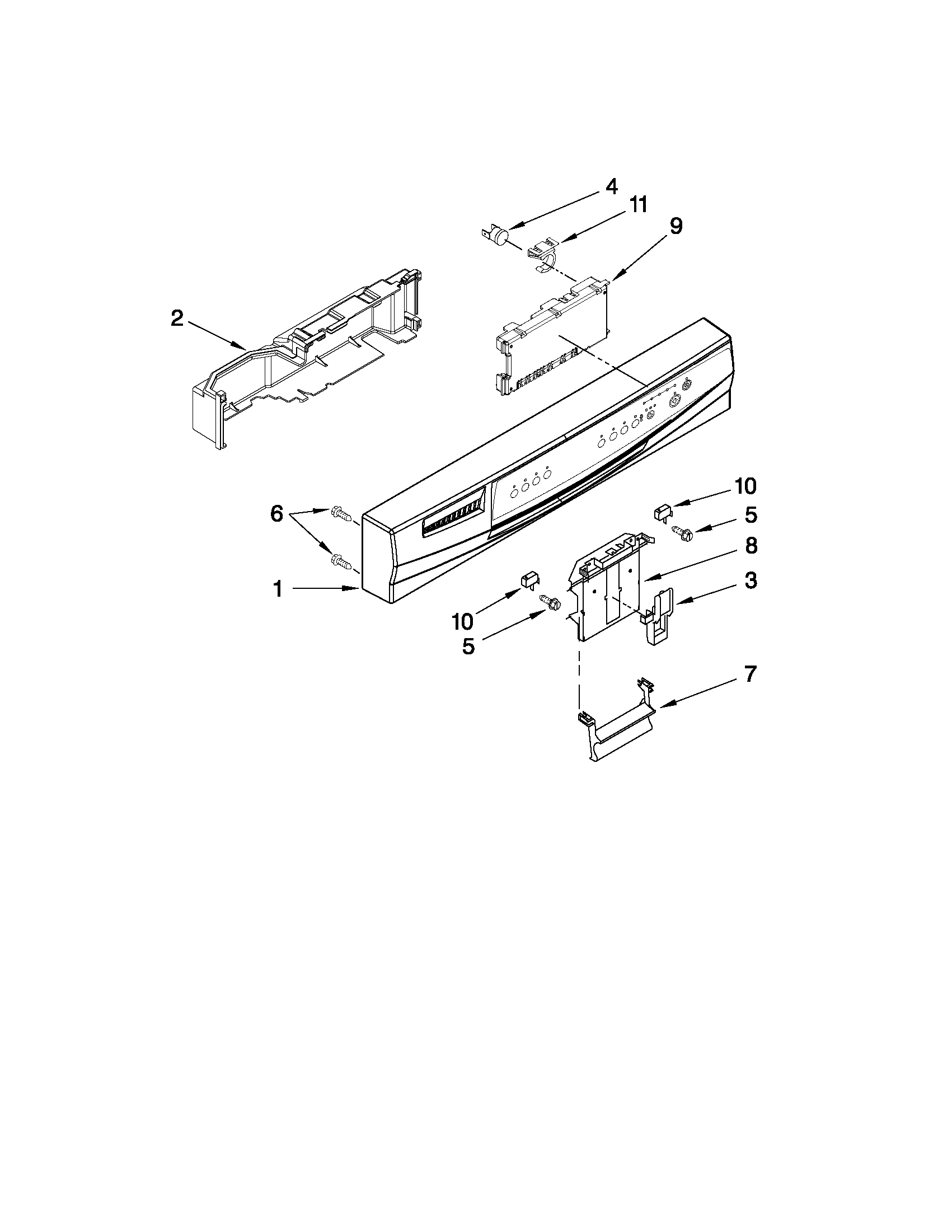 Whirlpool DU1300XTVT6 control panel and latch parts diagram