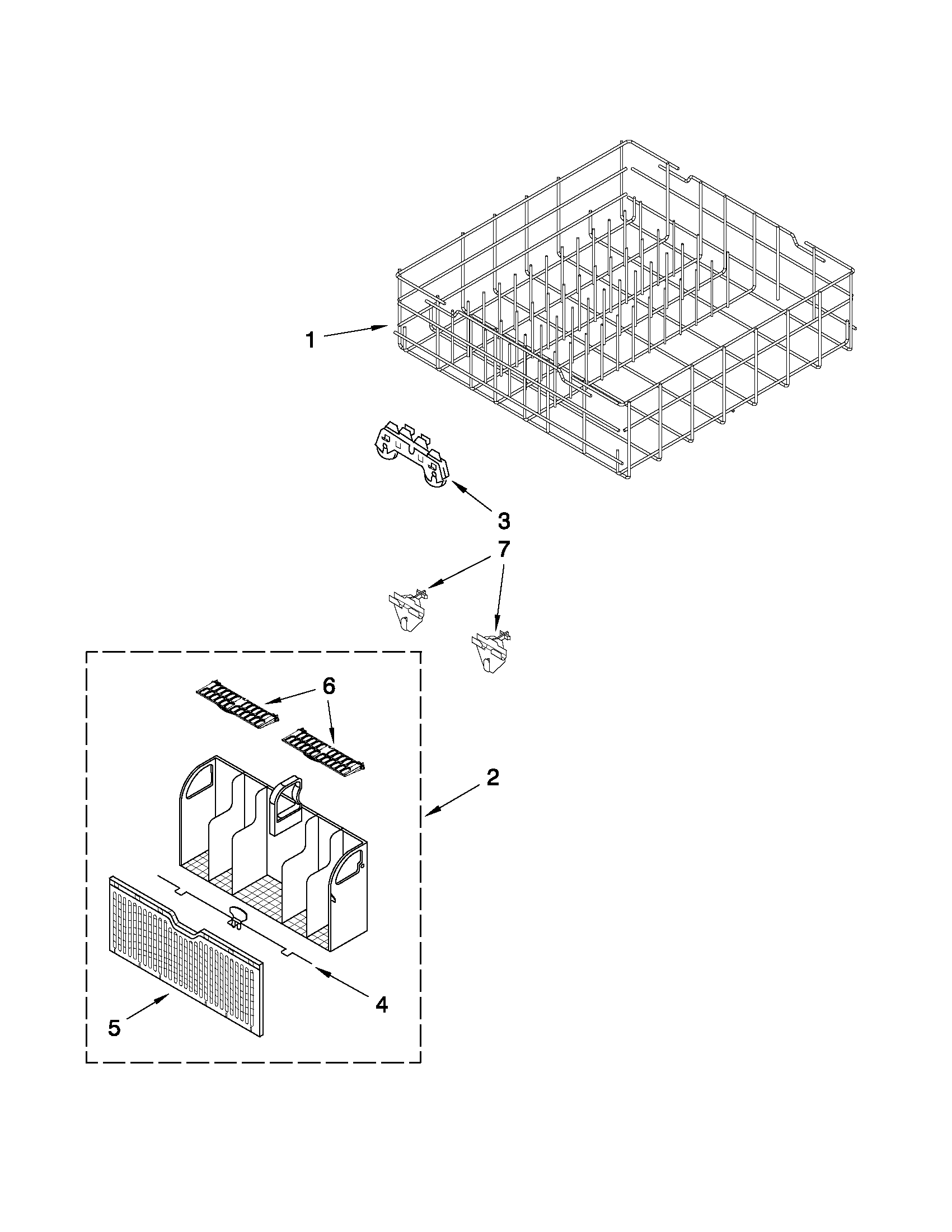 Whirlpool DU1300XTVT6 lower rack parts diagram