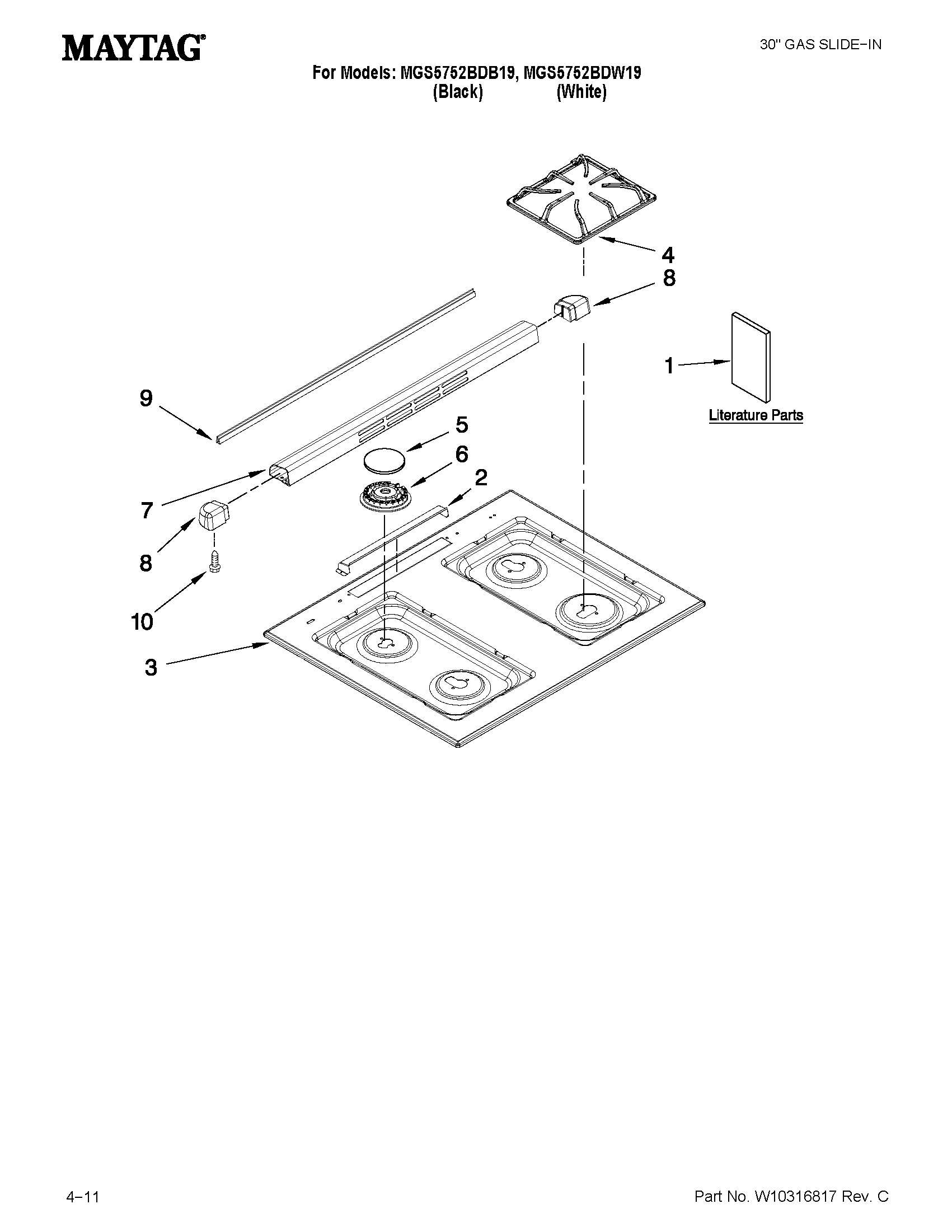 Maytag MGS5752BDW19 cooktop parts diagram
