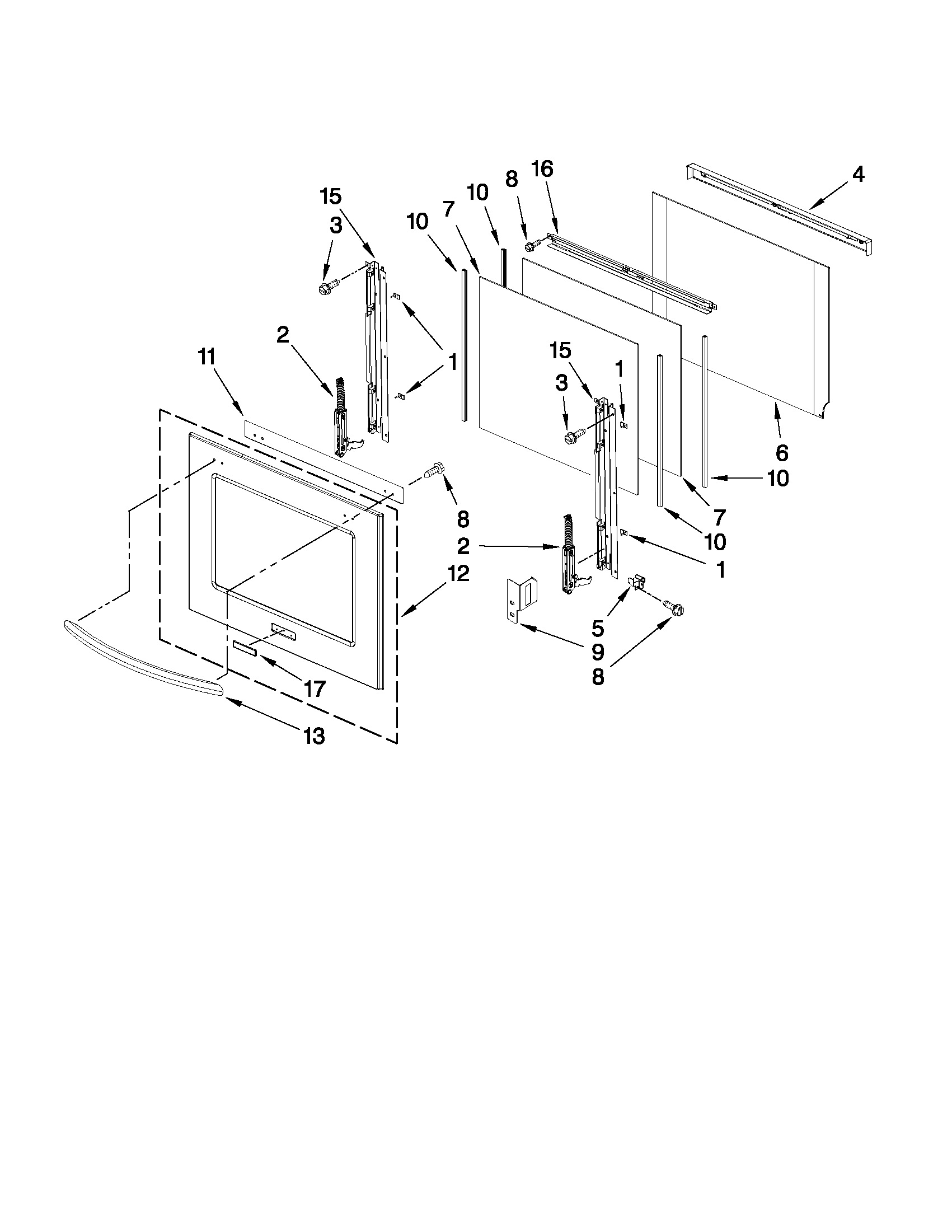 KitchenAid KEBS177SBL04 oven door parts diagram