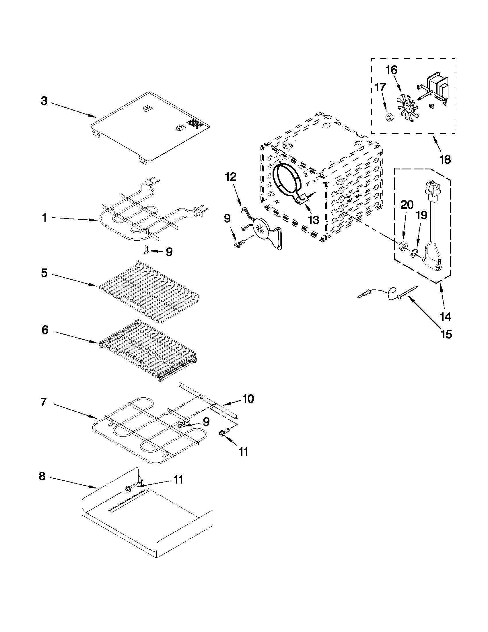 KitchenAid KEBS207SWH04 internal oven parts diagram