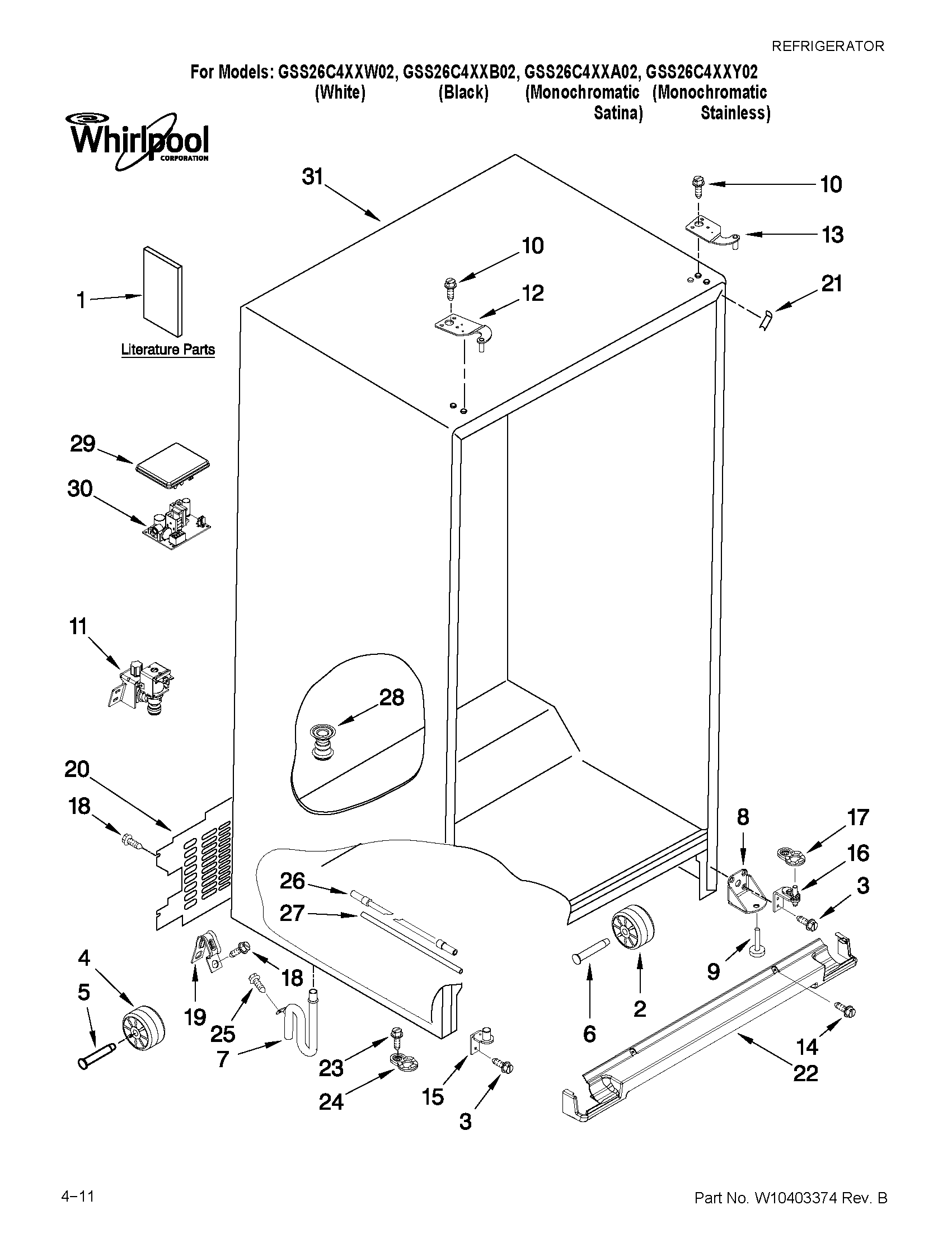 Whirlpool GSS26C4XXA02 cabinet parts diagram