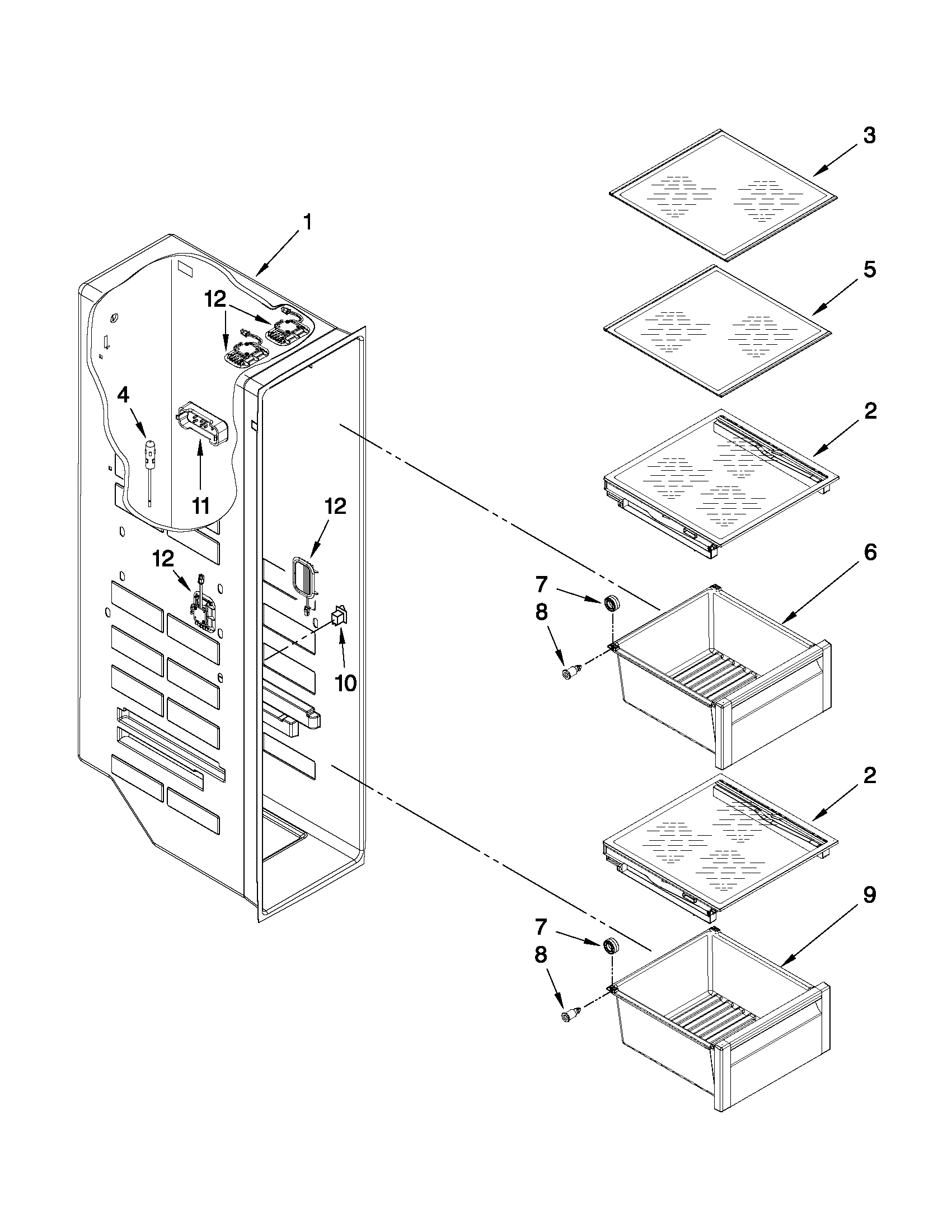 Whirlpool GSS26C4XXA02 freezer liner parts diagram
