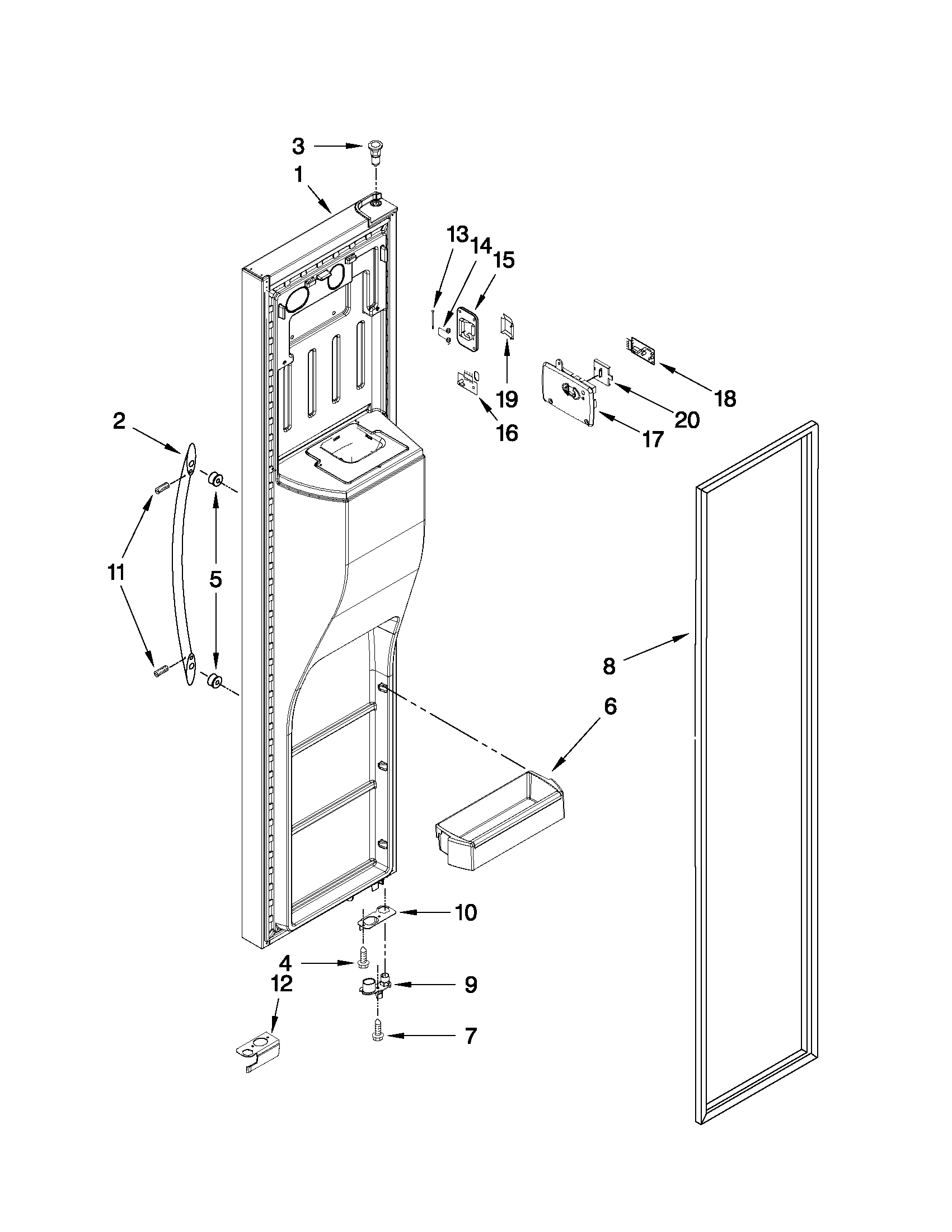 Whirlpool GSS26C4XXA02 freezer door parts diagram