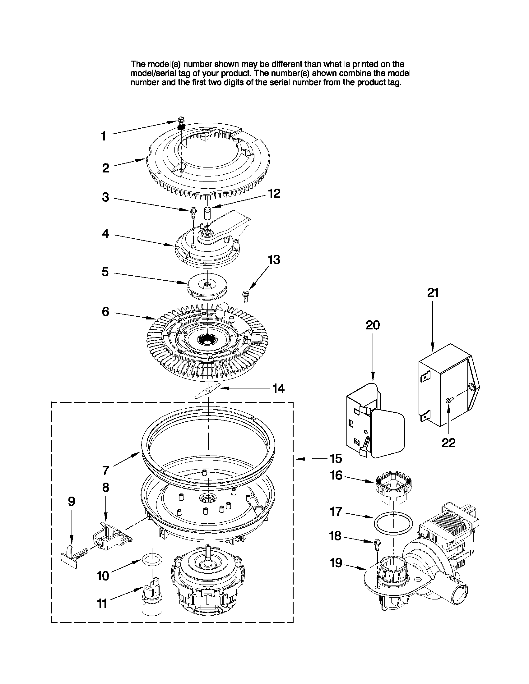 Jenn-Air JDB2150AWP1 pump and motor parts diagram