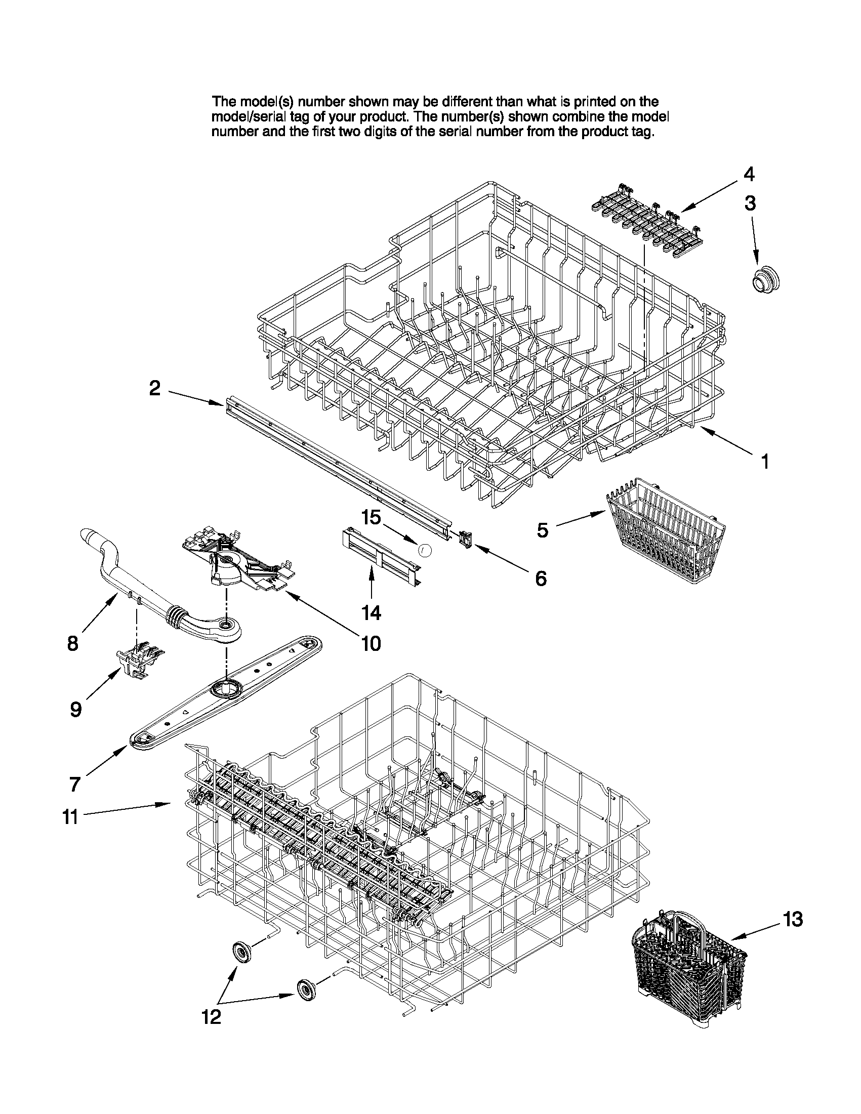Jenn-Air JDB2150AWP1 upper and lower rack parts diagram