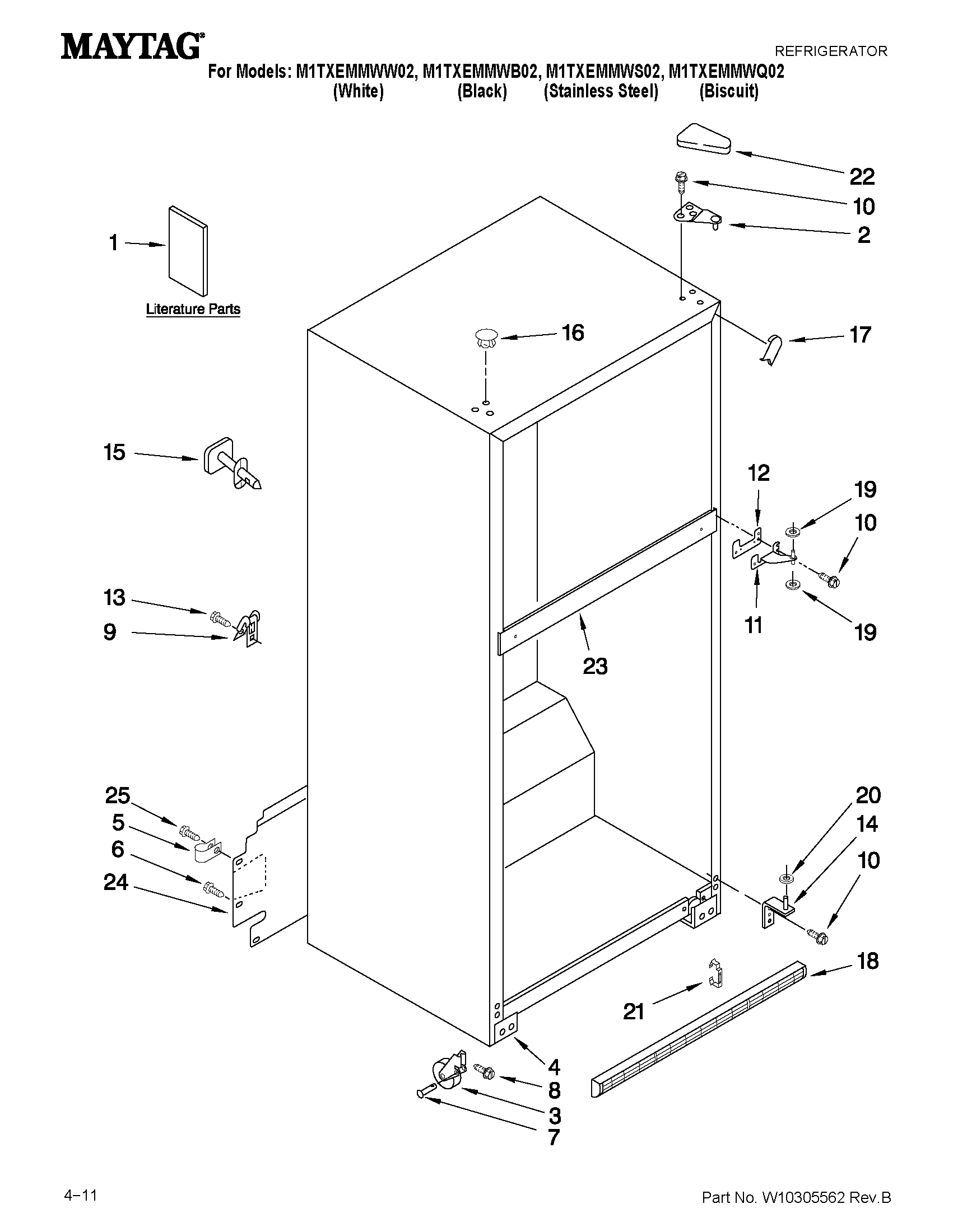 Maytag M1TXEMMWW02 cabinet parts diagram