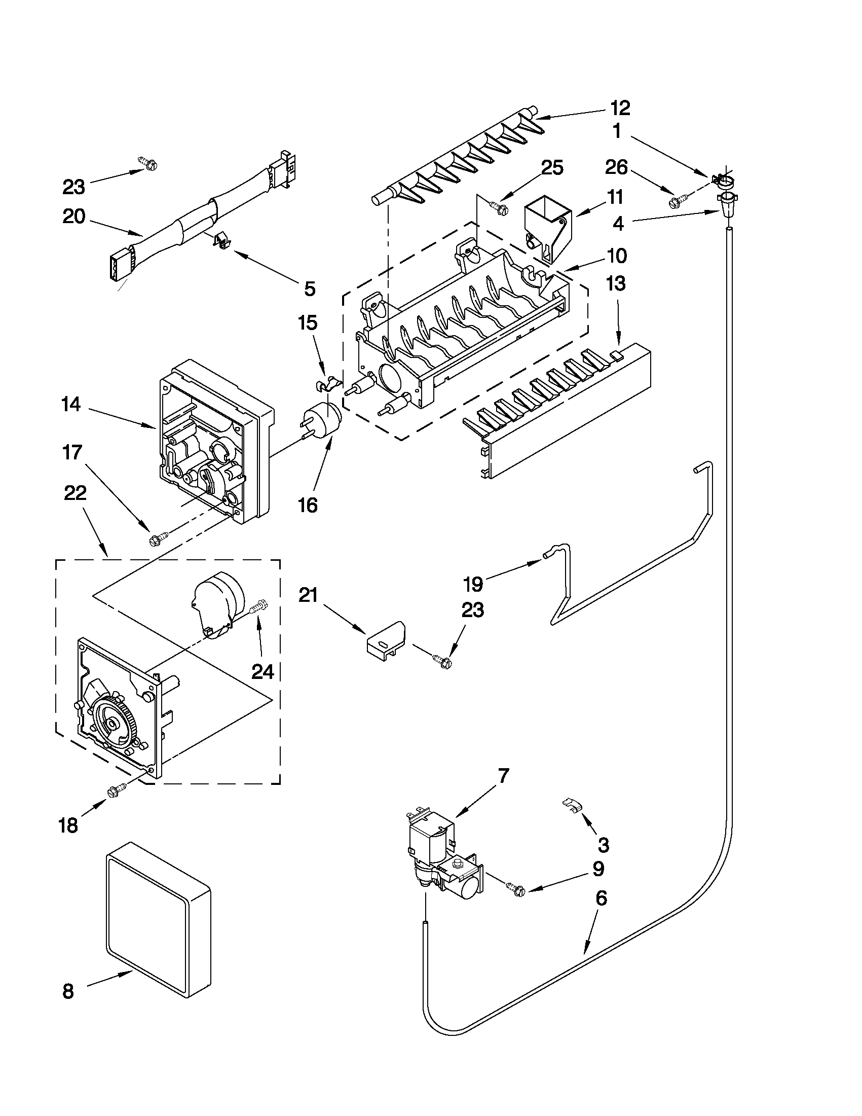 Maytag M1TXEMMWW02 icemaker parts diagram