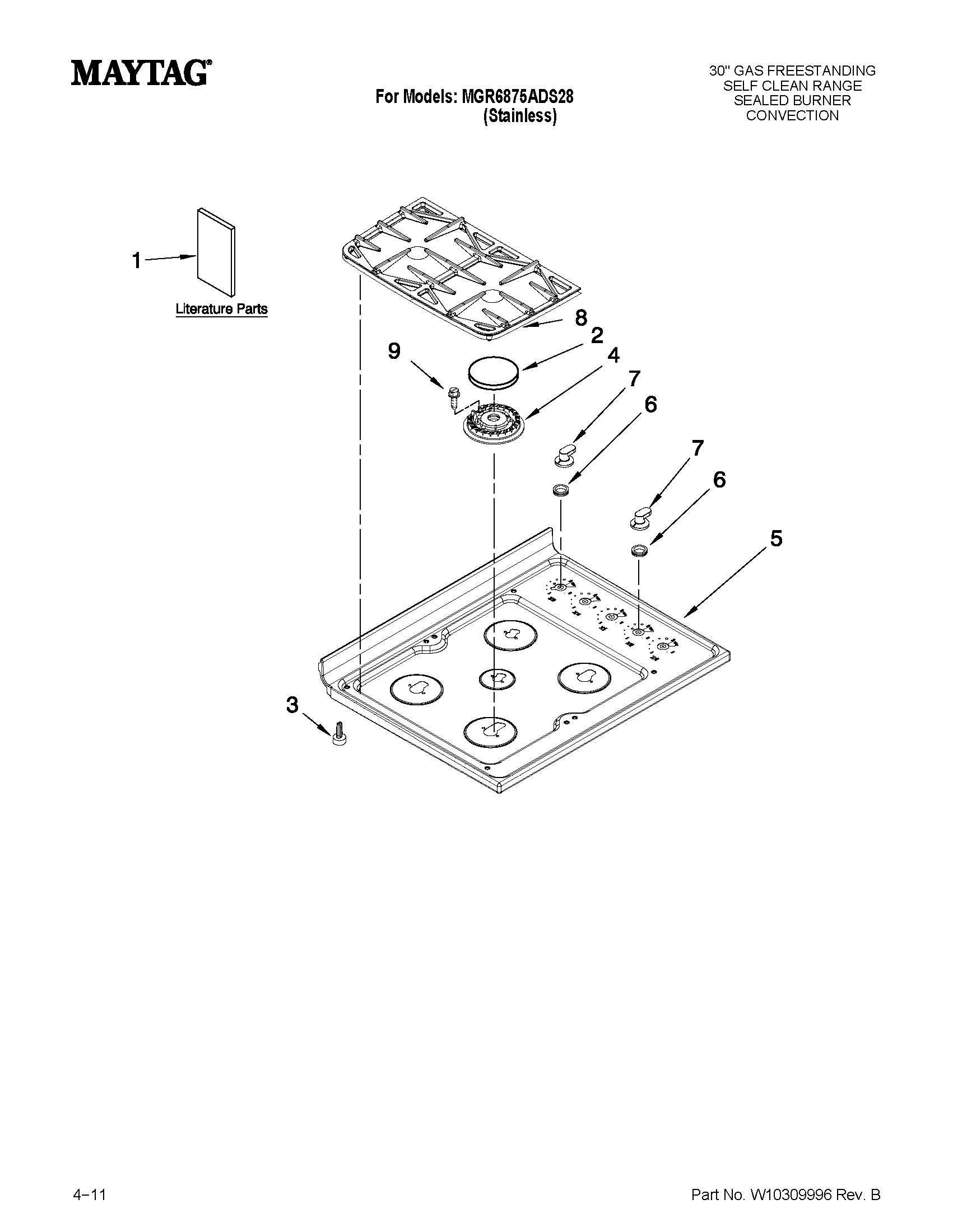 Maytag MGR6875ADS28 cooktop parts diagram