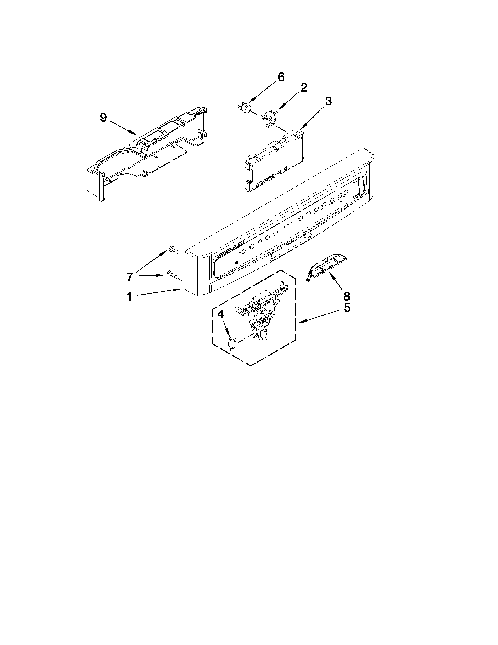 Amana ADB1600AWQ4 control panel and latch parts diagram