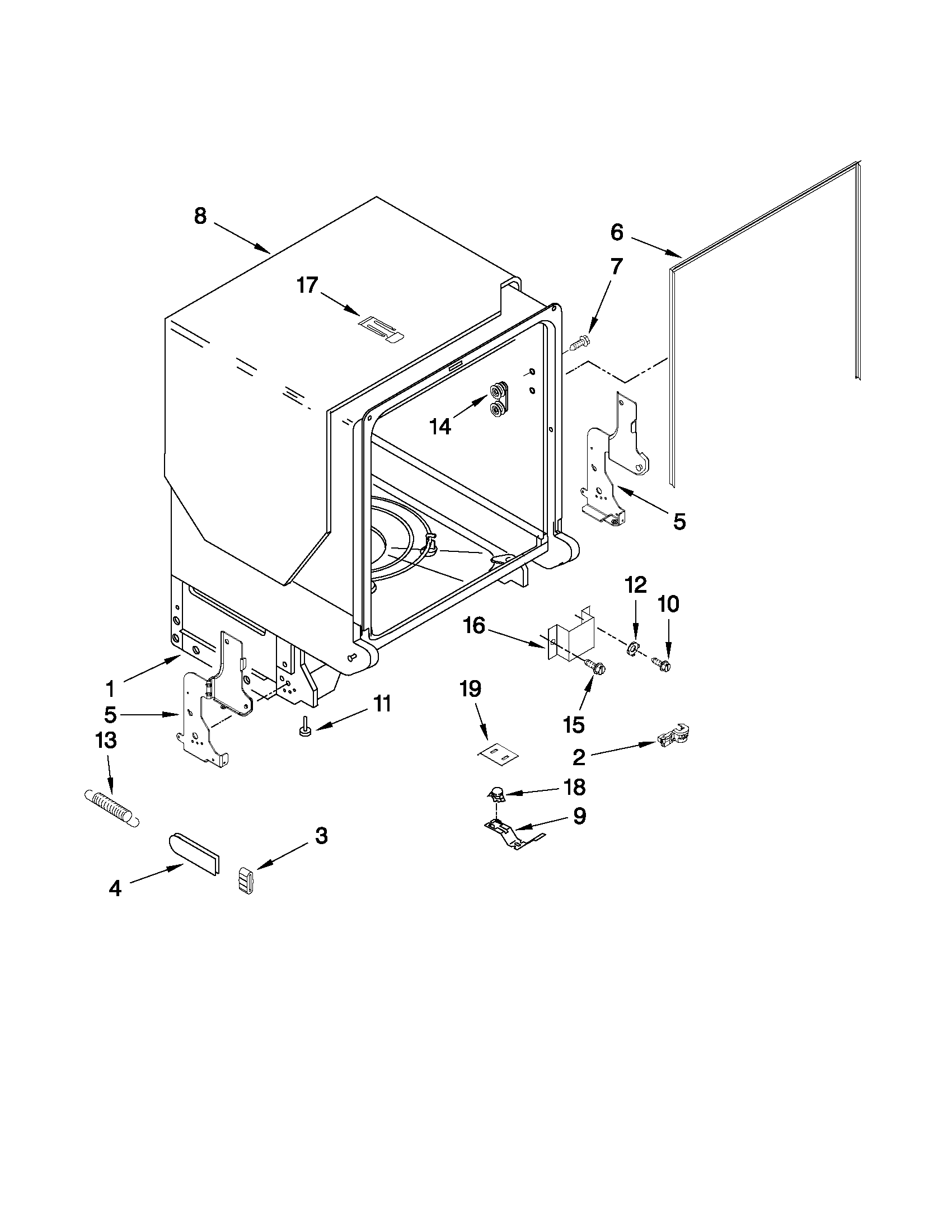Amana ADB1600AWQ4 tub and frame parts diagram