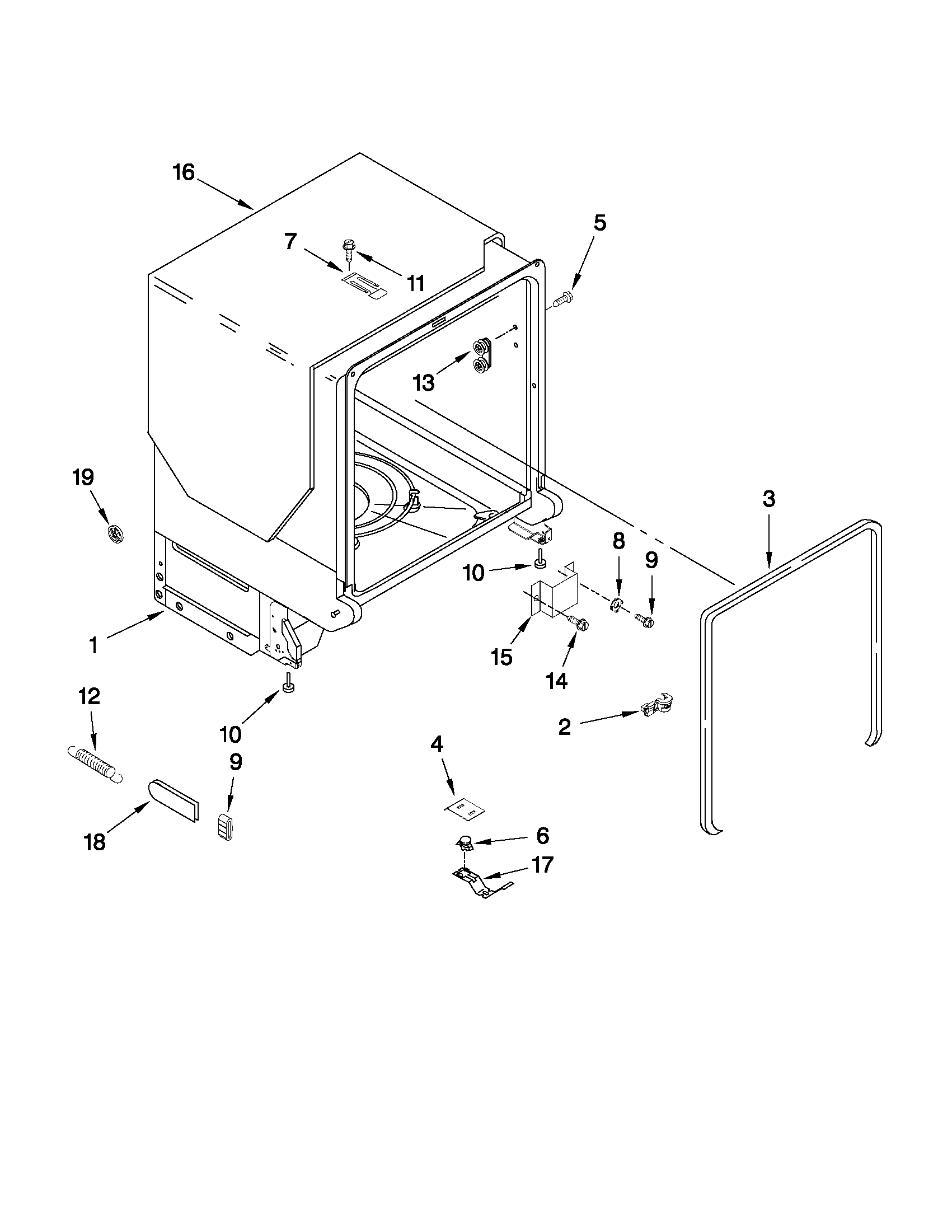 Maytag MDB4709AWB3 tub and frame parts diagram