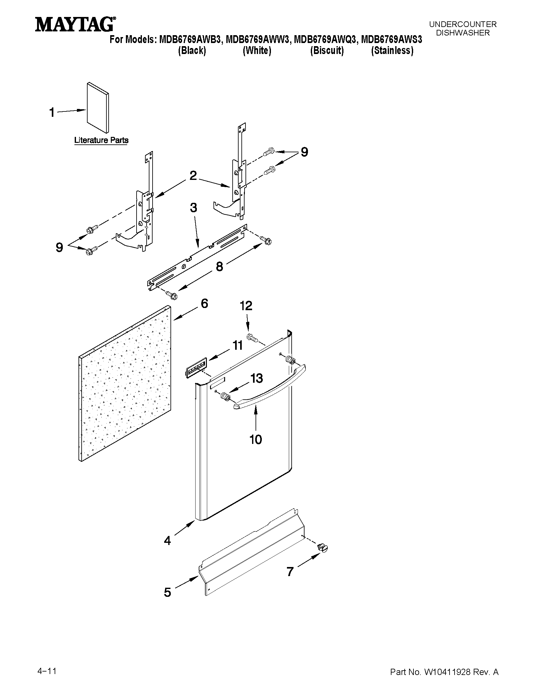 Maytag MDB6769AWS3 door and panel parts diagram