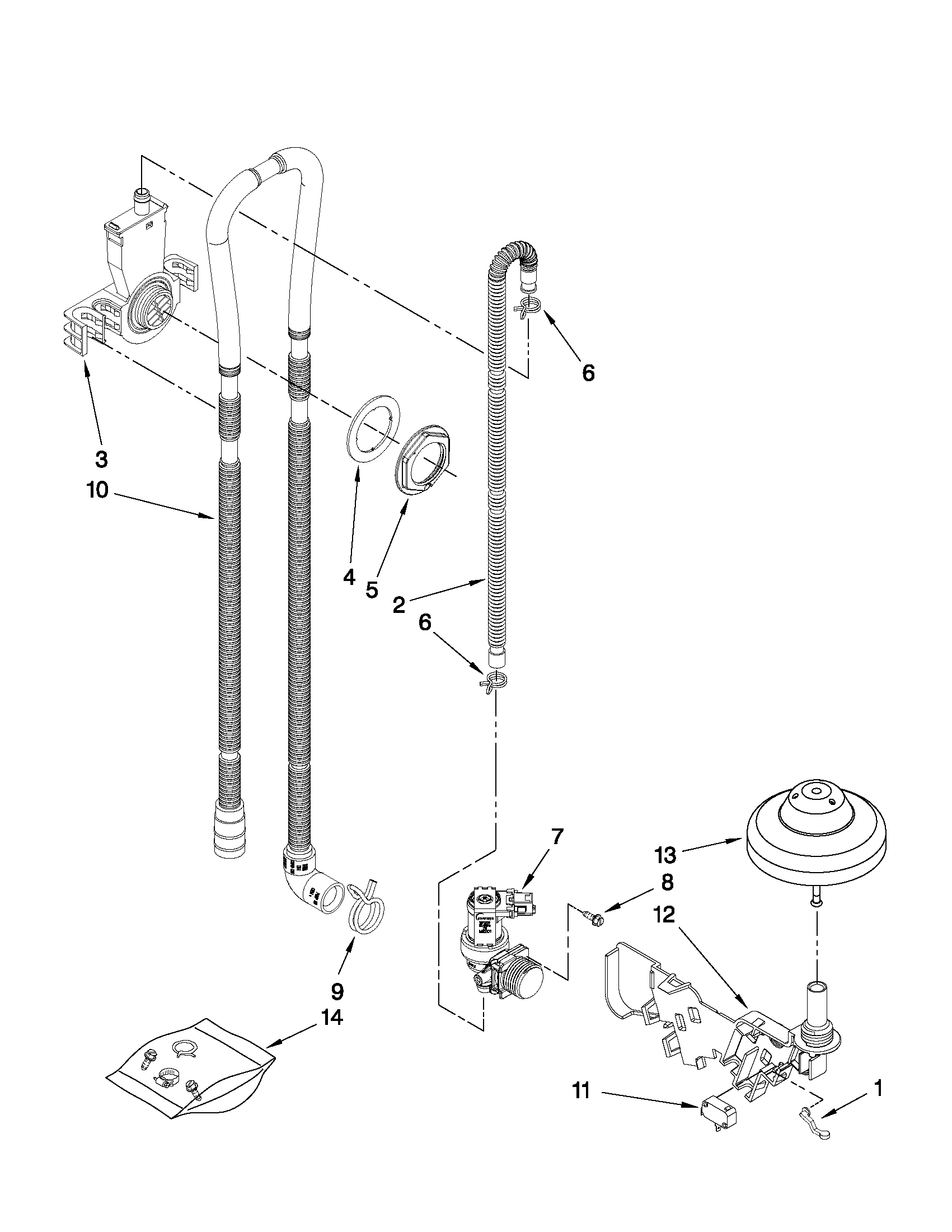 Maytag MDB6769AWS3 fill, drain and overfill parts diagram