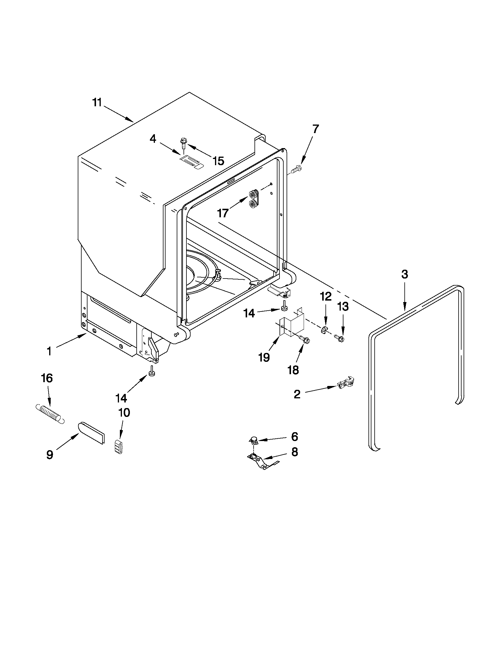 Maytag MDB6769AWS3 tub and frame parts diagram