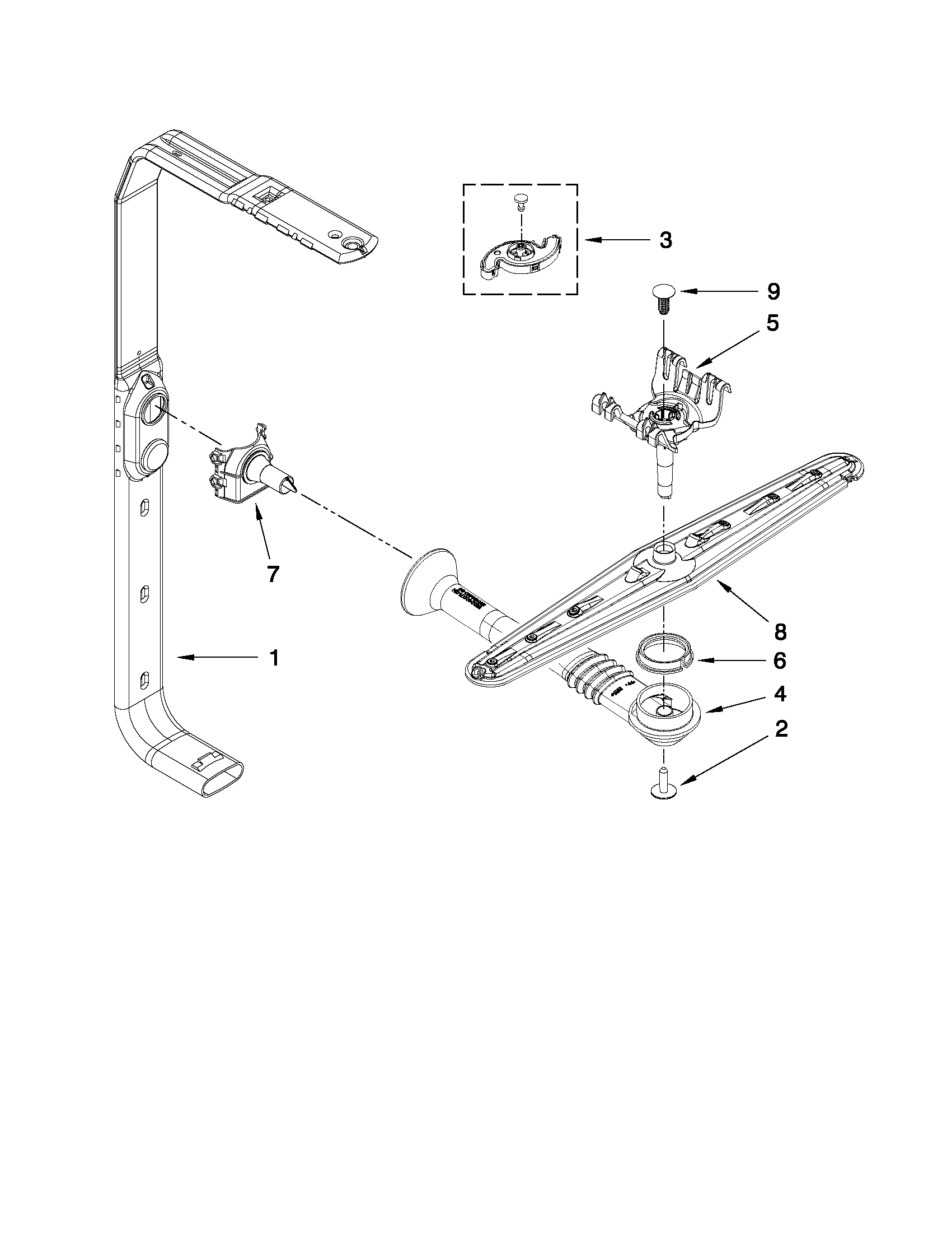 Maytag MDBH949AWW3 upper wash and rinse parts diagram