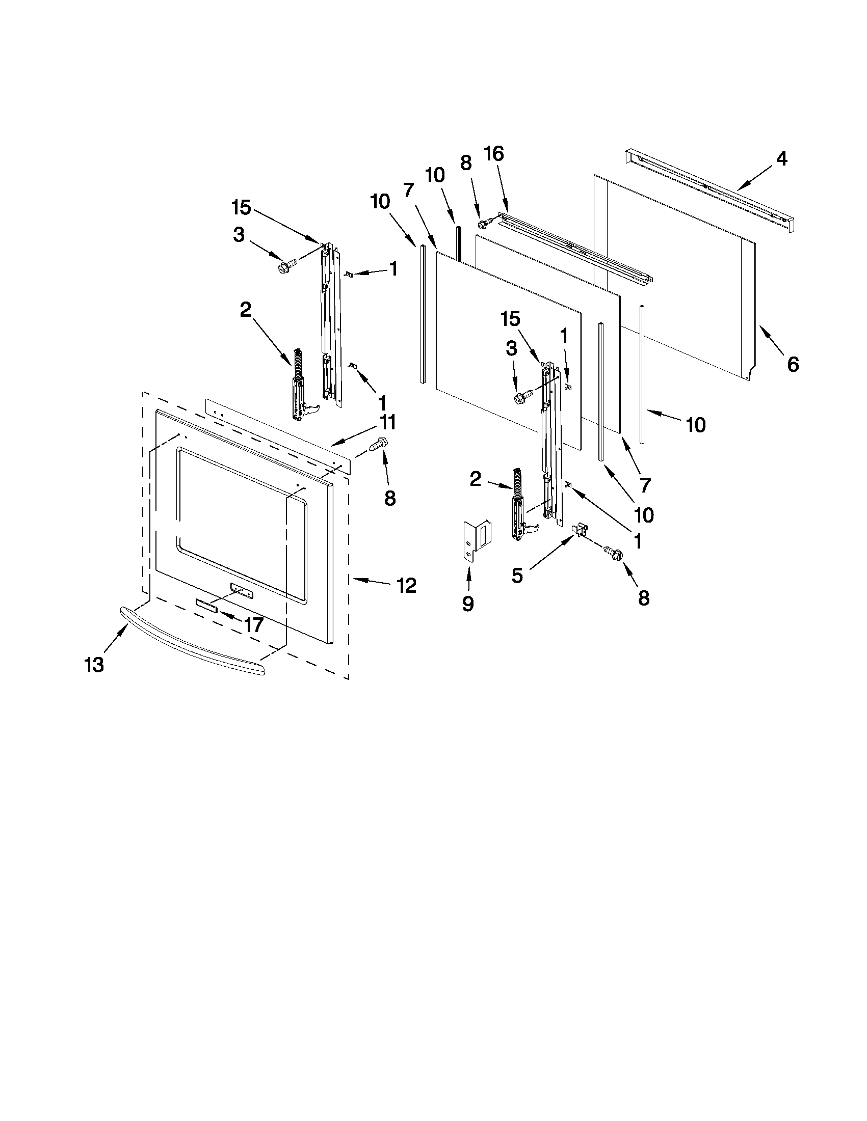 KitchenAid KEBS277SSS04 oven door parts diagram