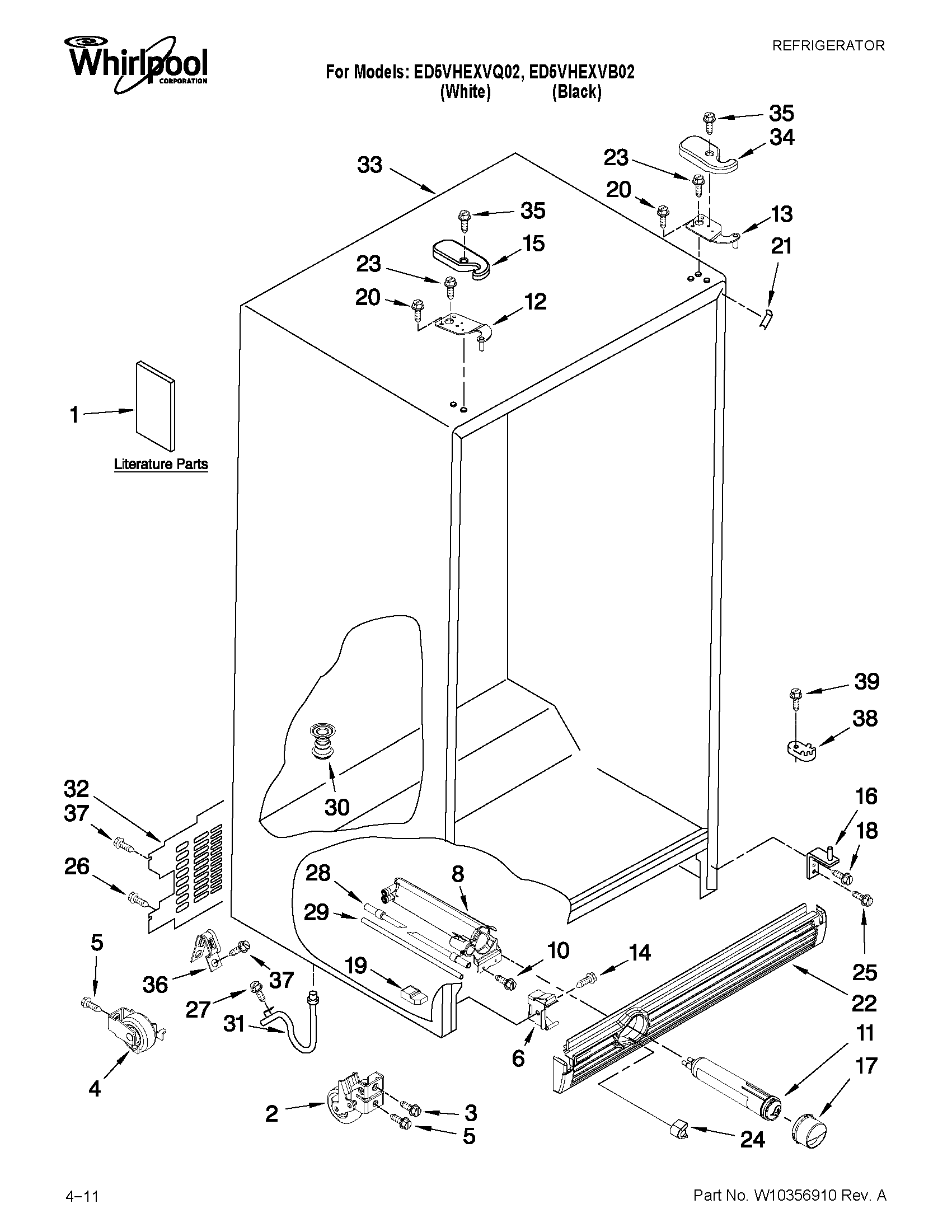 Whirlpool ED5VHEXVB02 cabinet parts diagram