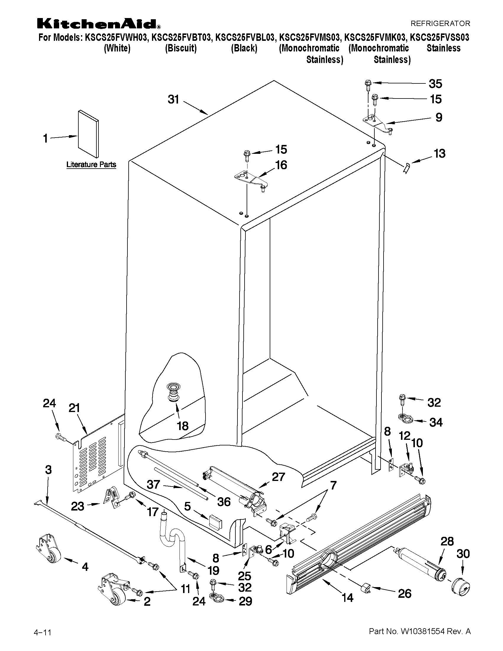 KitchenAid KSCS25FVMK03 cabinet parts diagram