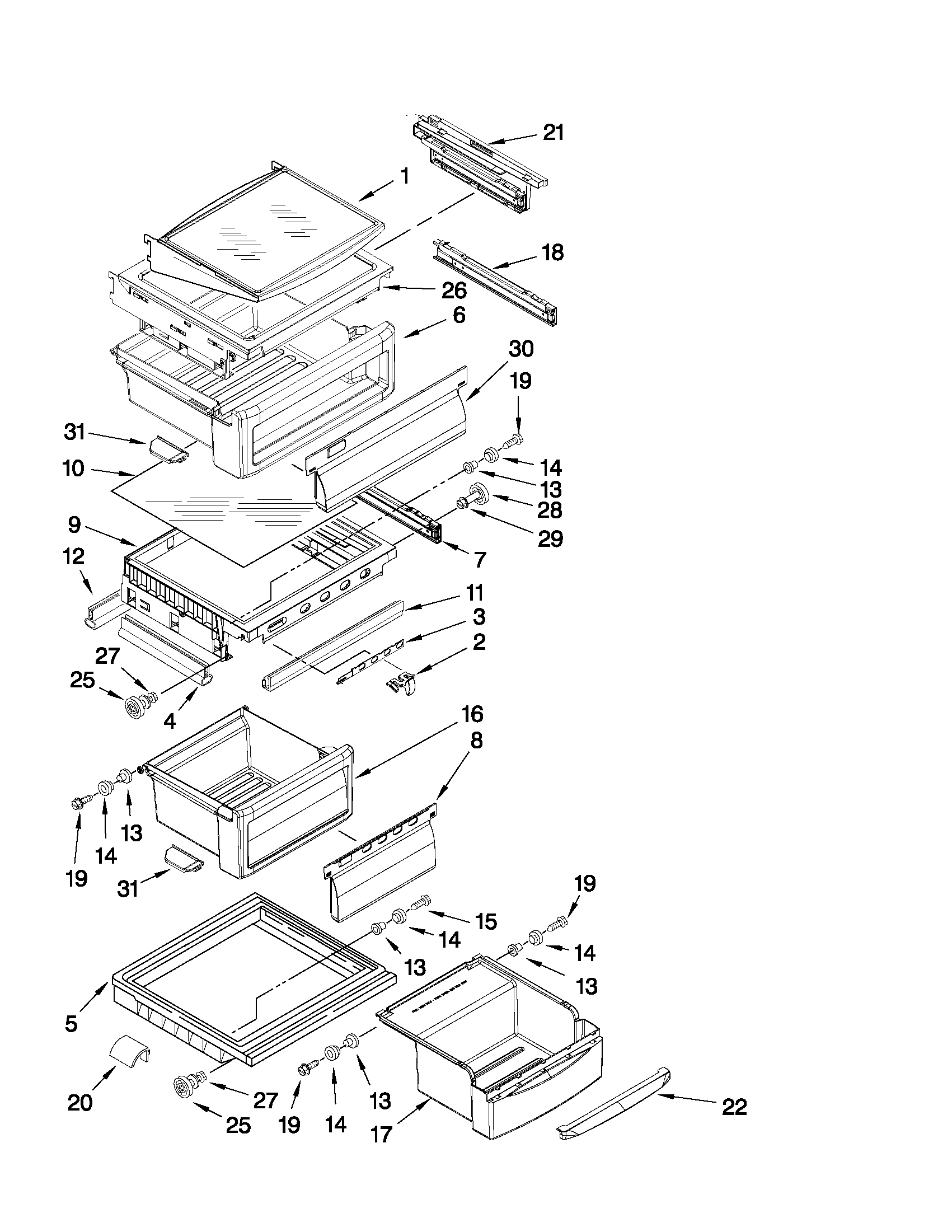 KitchenAid KSCS25FVMK03 refrigerator shelf parts diagram