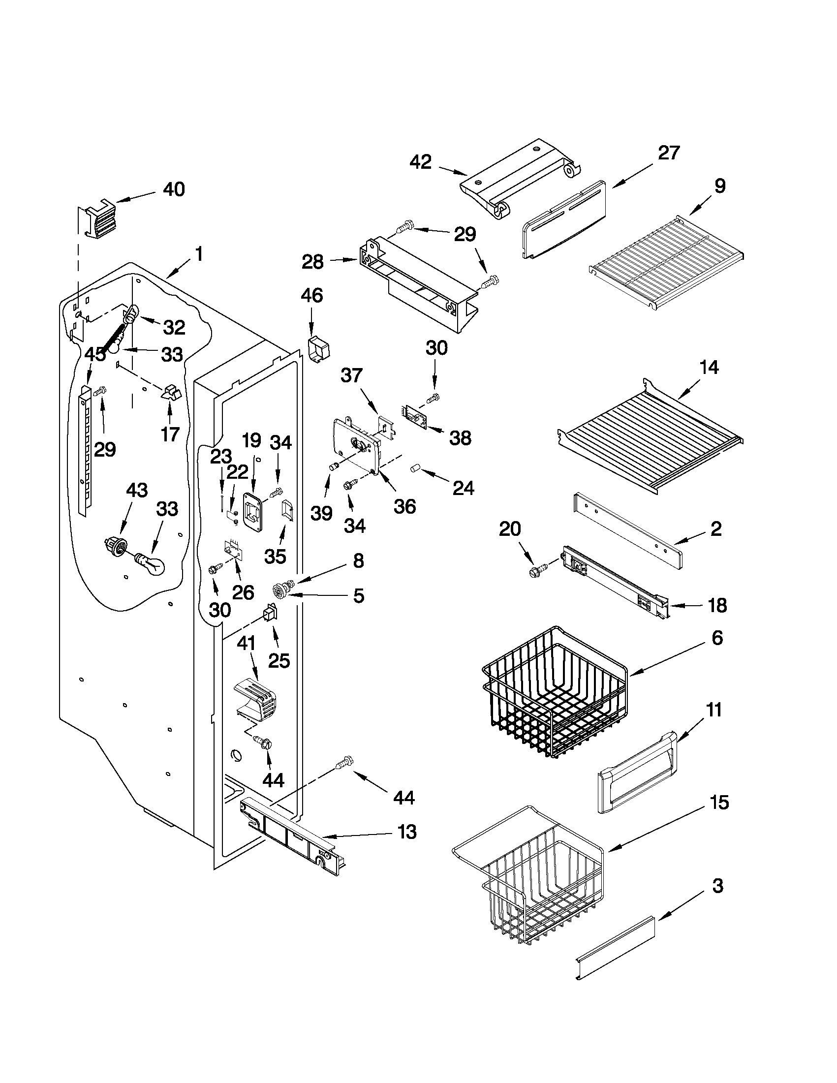 KitchenAid KSCS25FVMK03 freezer liner parts diagram
