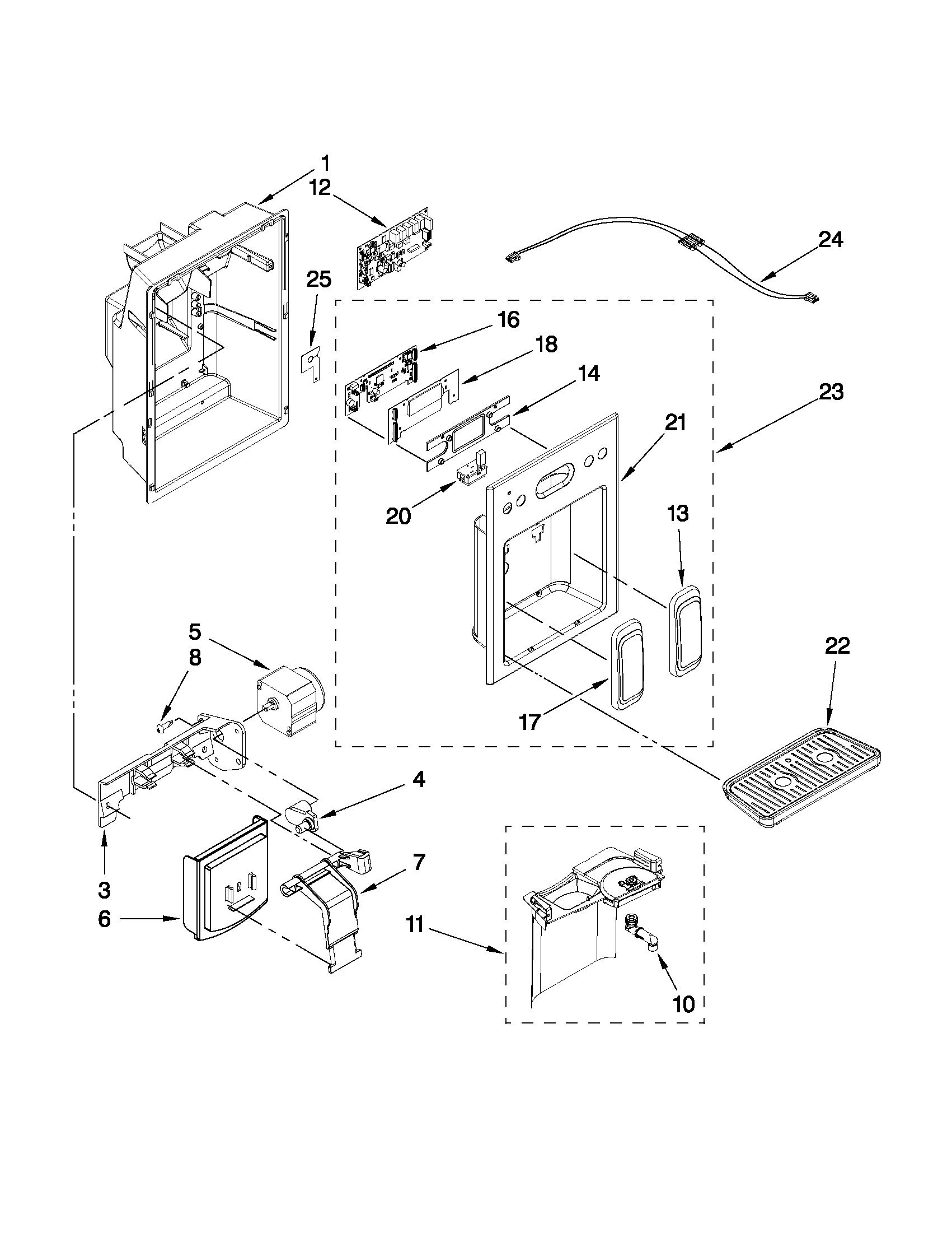 KitchenAid KSCS25FVMK03 dispenser front parts diagram