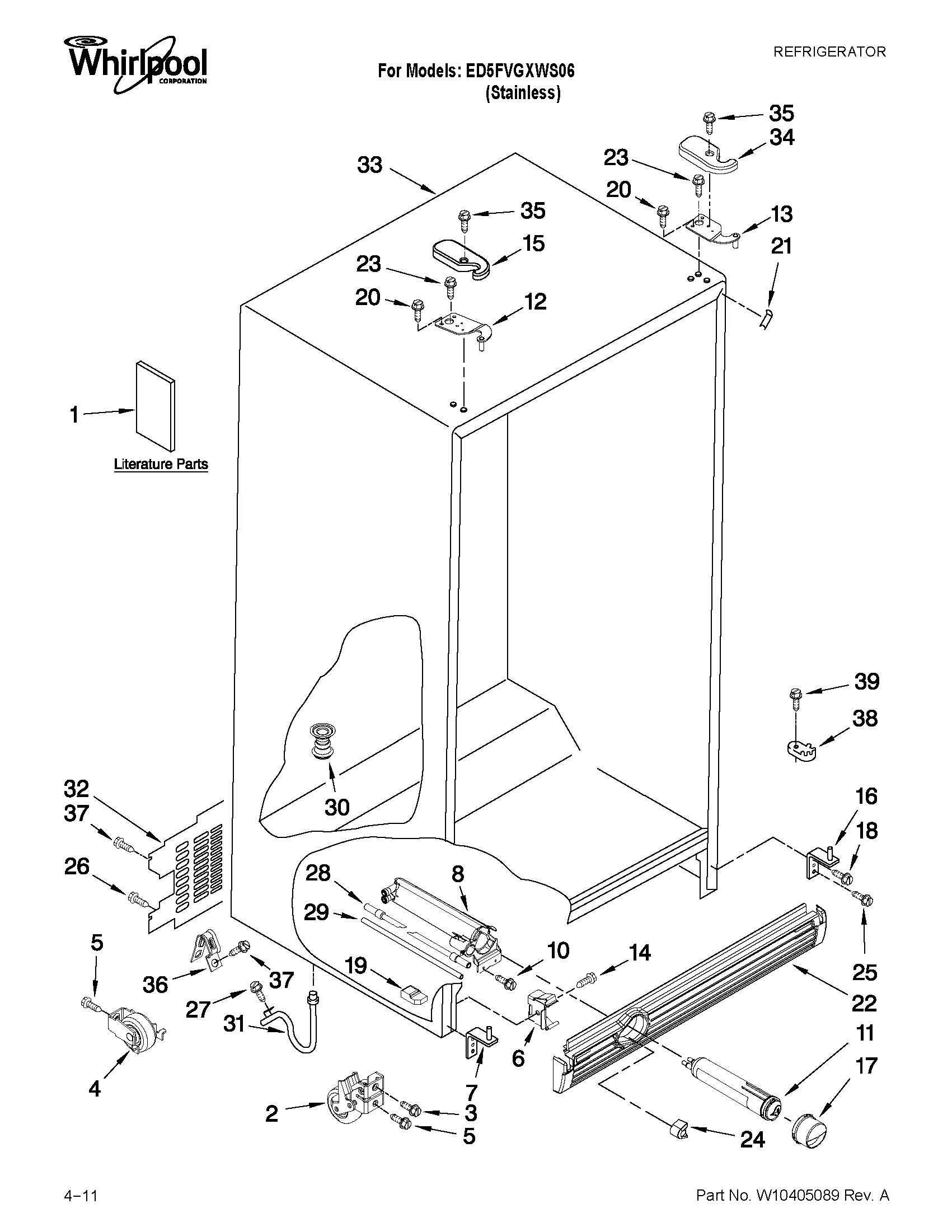 Whirlpool ED5FVGXWS06 cabinet parts diagram