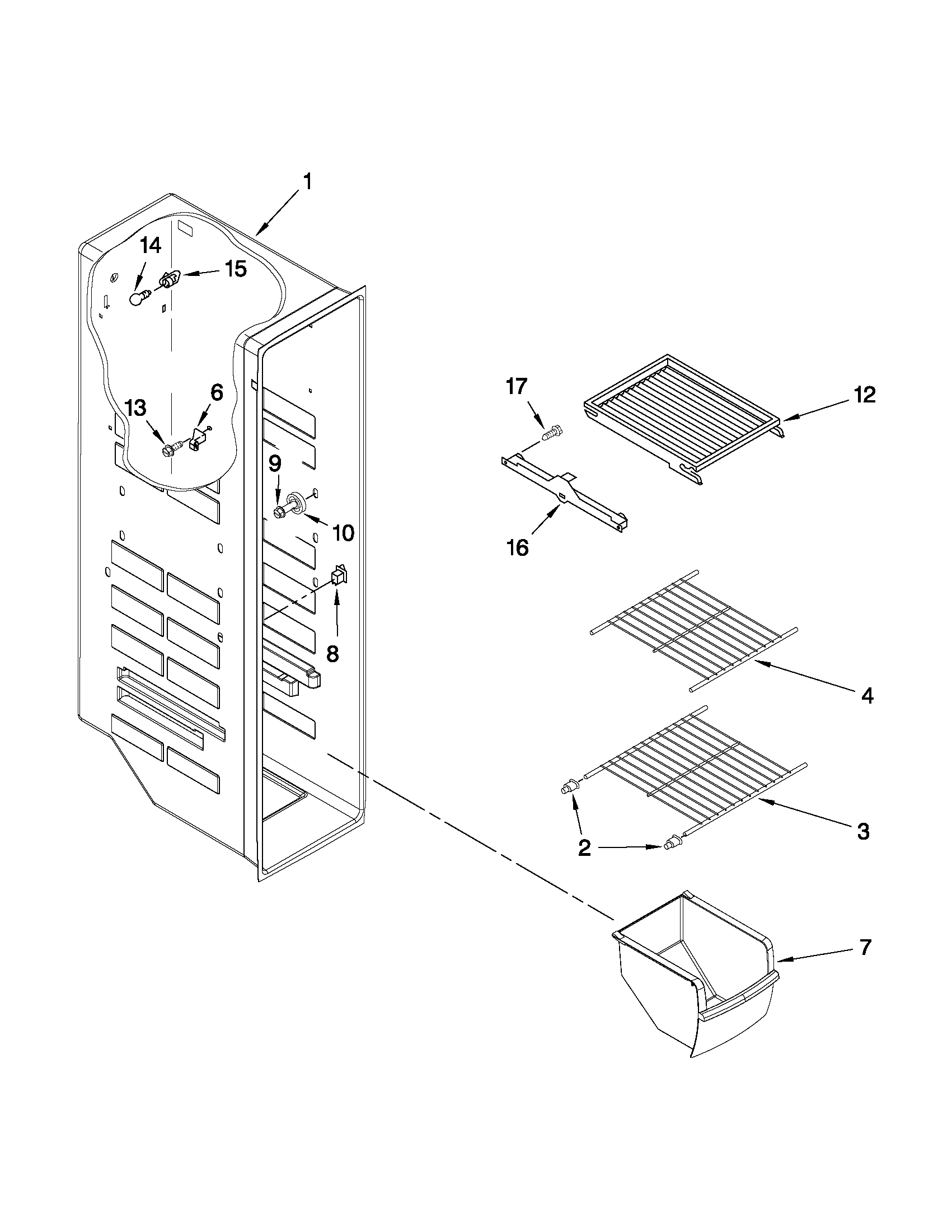 Whirlpool ED5FVGXWS06 freezer liner parts diagram