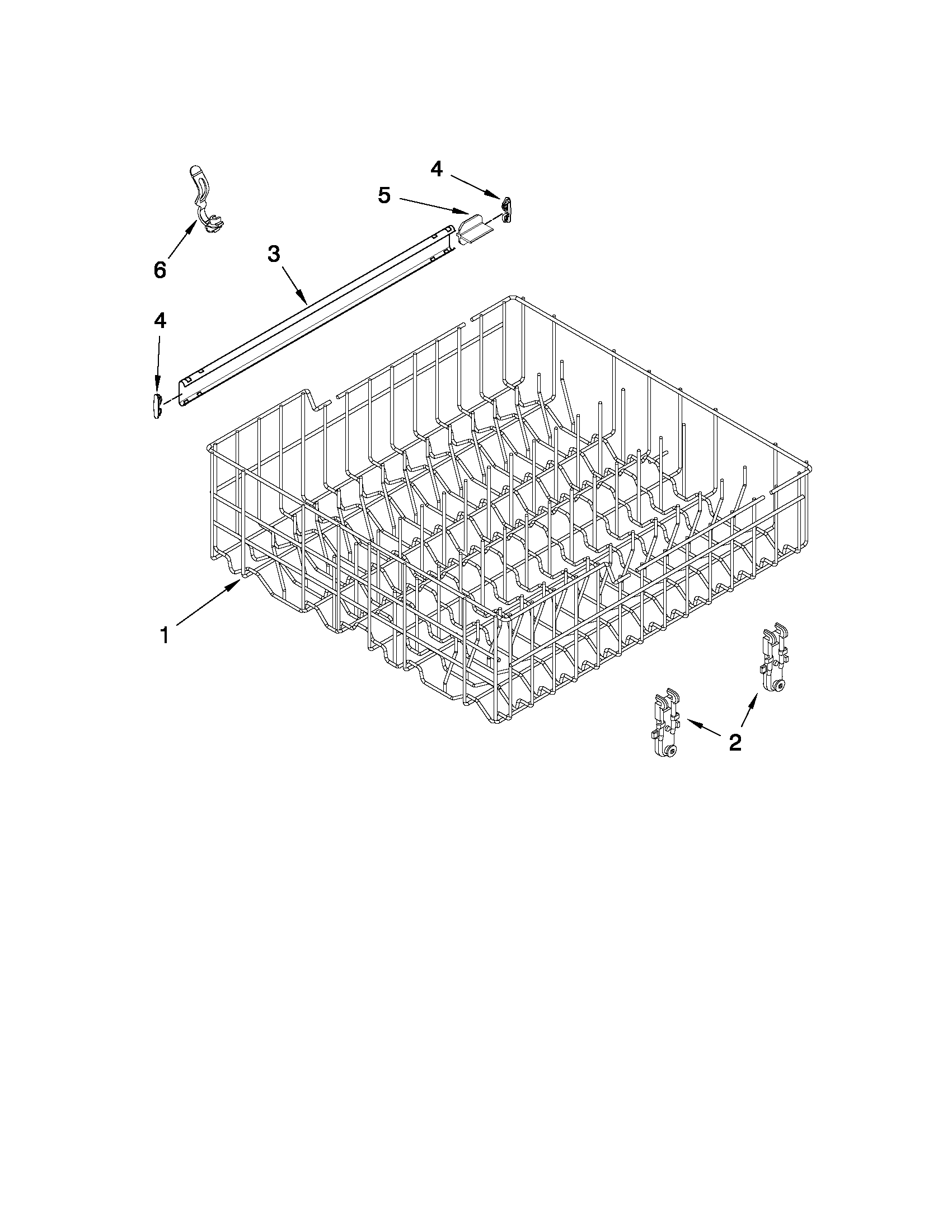 Whirlpool DU1010XTXT3 upper rack and track parts diagram