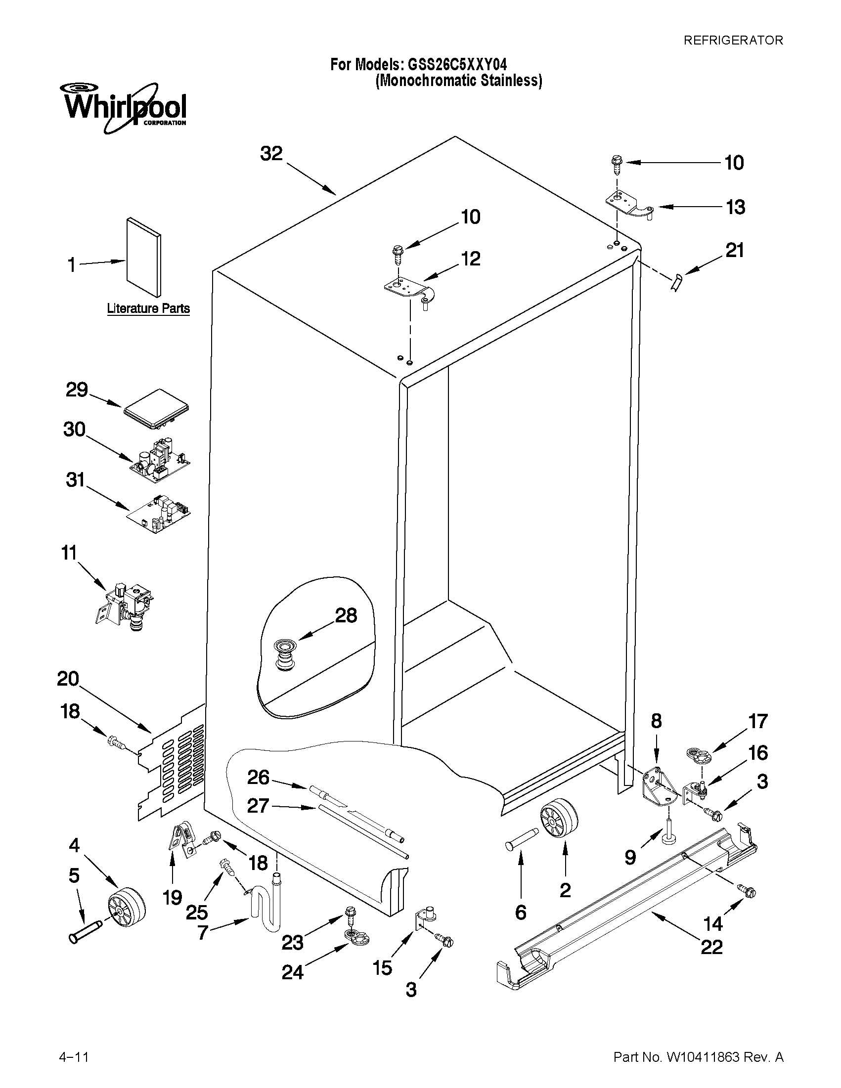 Whirlpool GSS26C5XXY04 cabinet parts diagram