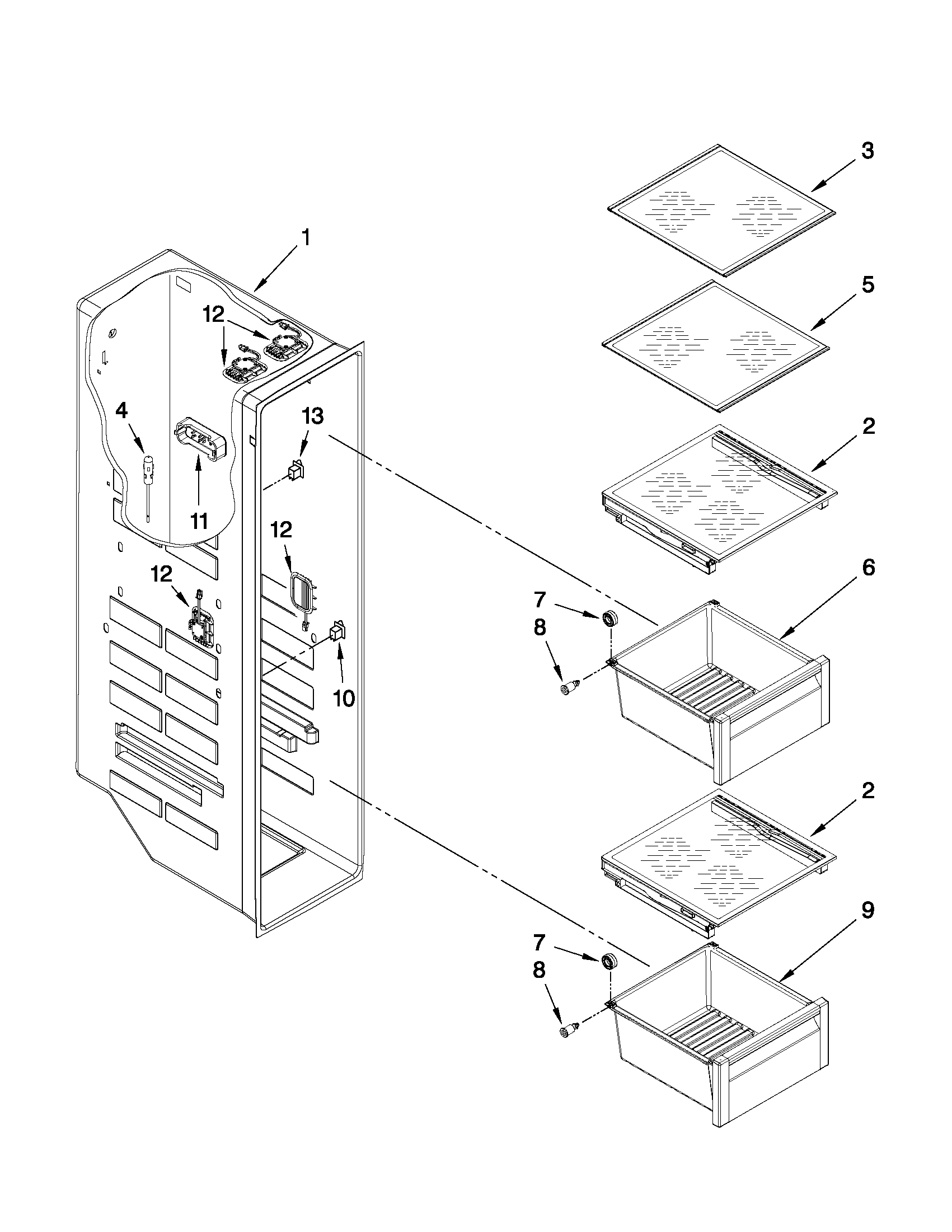 Whirlpool GSS26C5XXY04 freezer liner parts diagram