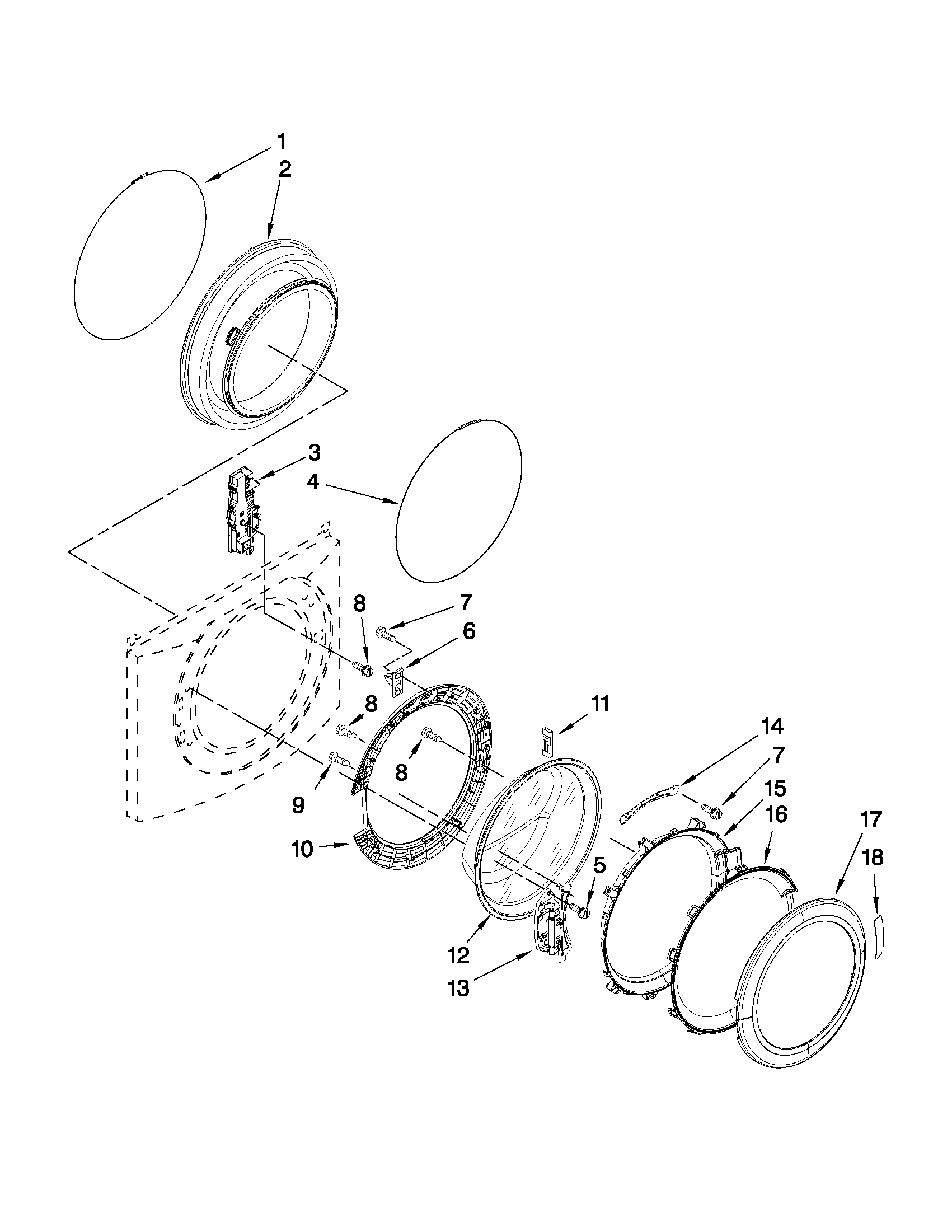 Whirlpool WFW9750WL02 door and latch parts diagram