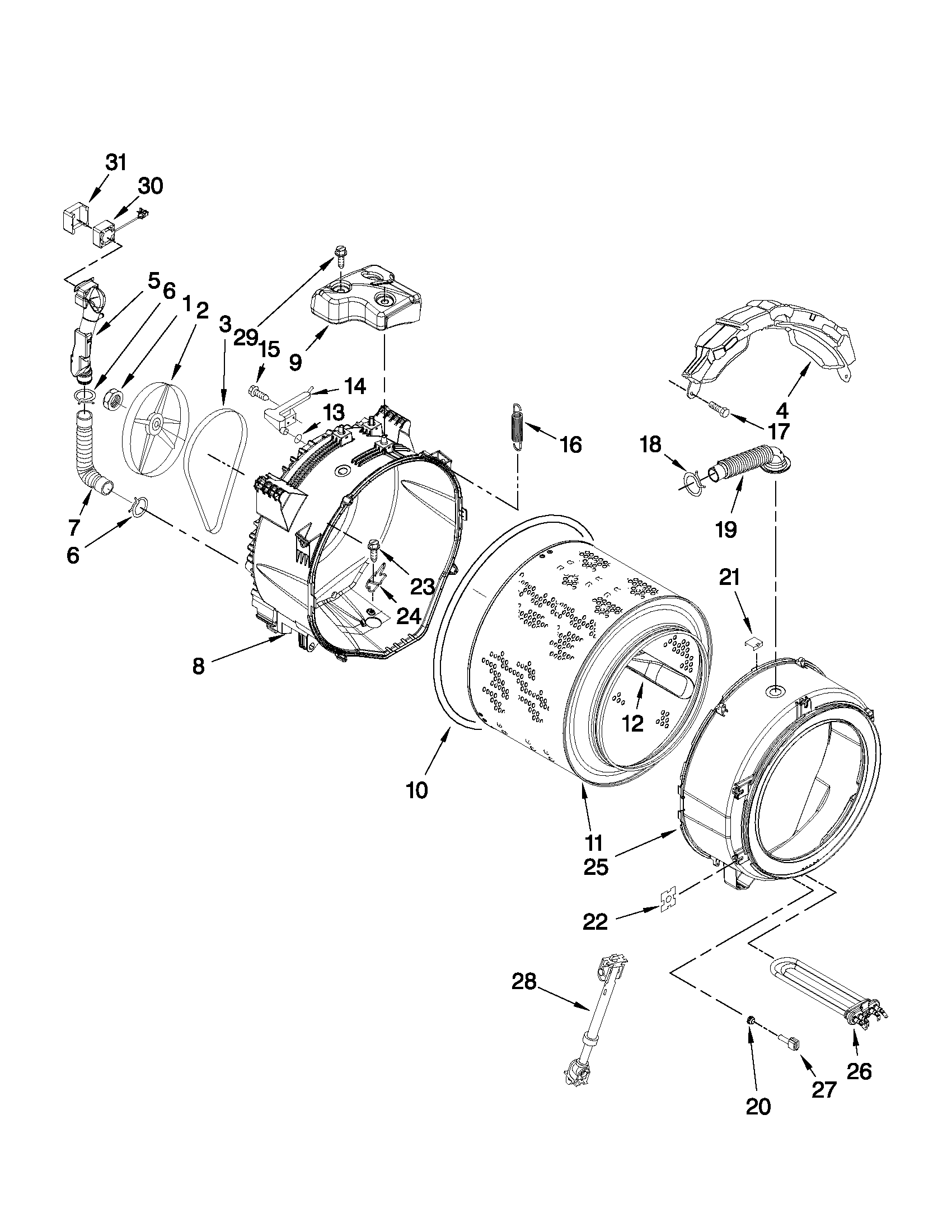 Whirlpool WFW9750WL02 tub and basket parts diagram