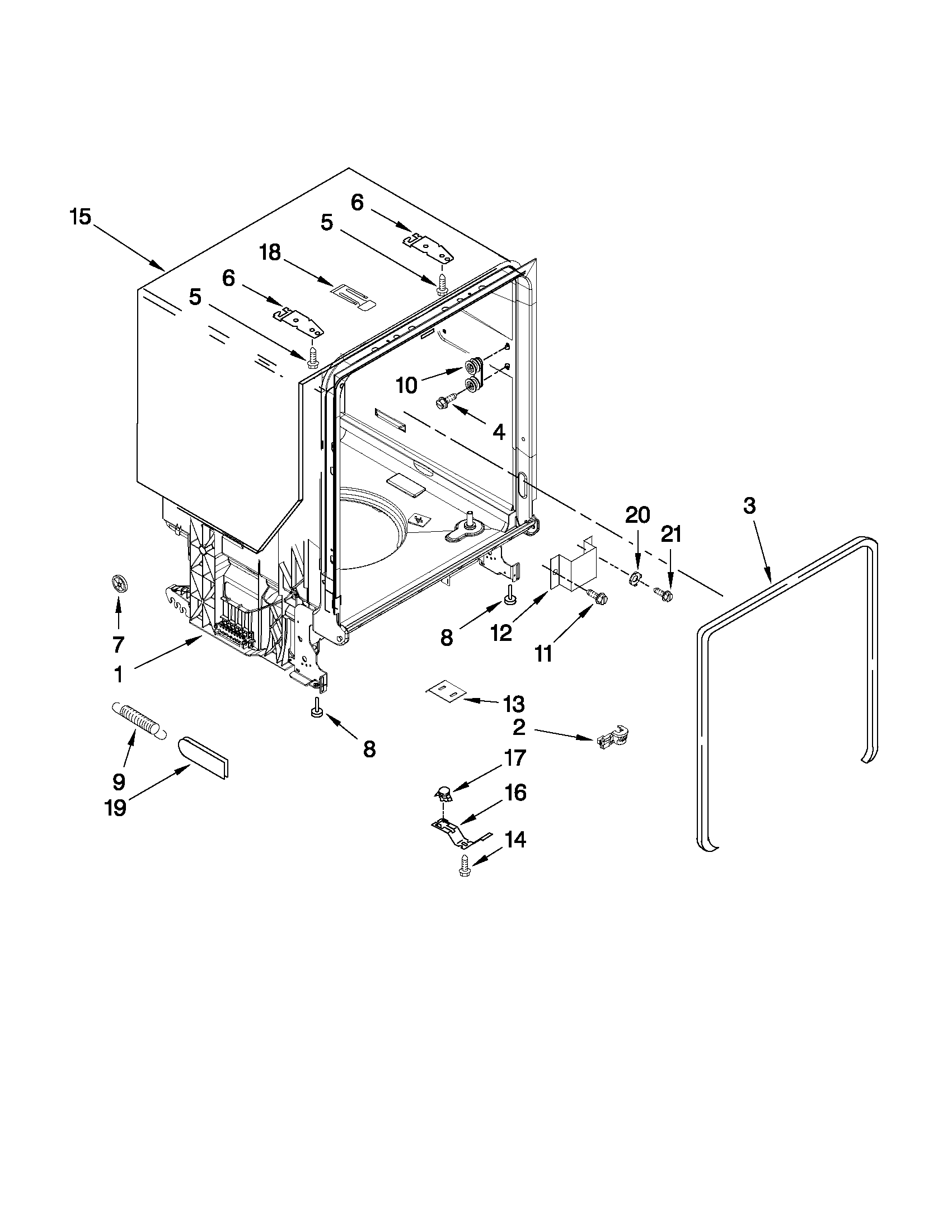 Whirlpool DU1055XTVT7 tub and frame parts diagram
