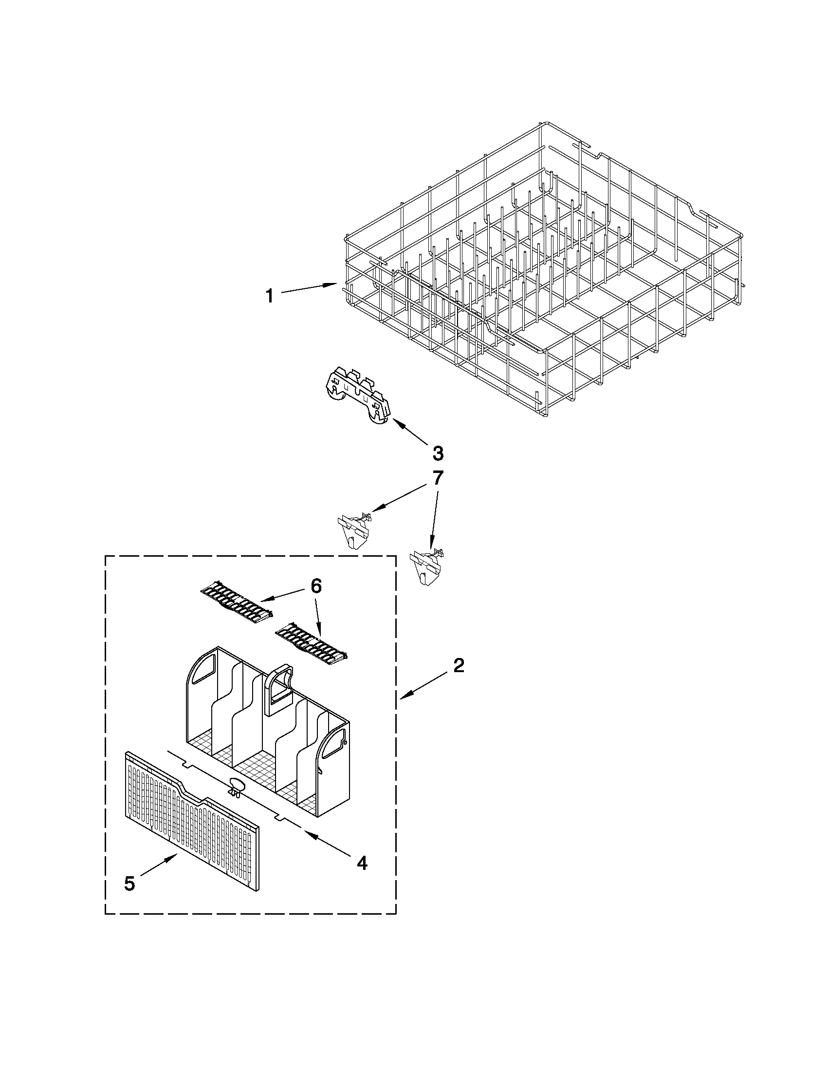 Whirlpool DU1055XTVT7 lower rack parts diagram