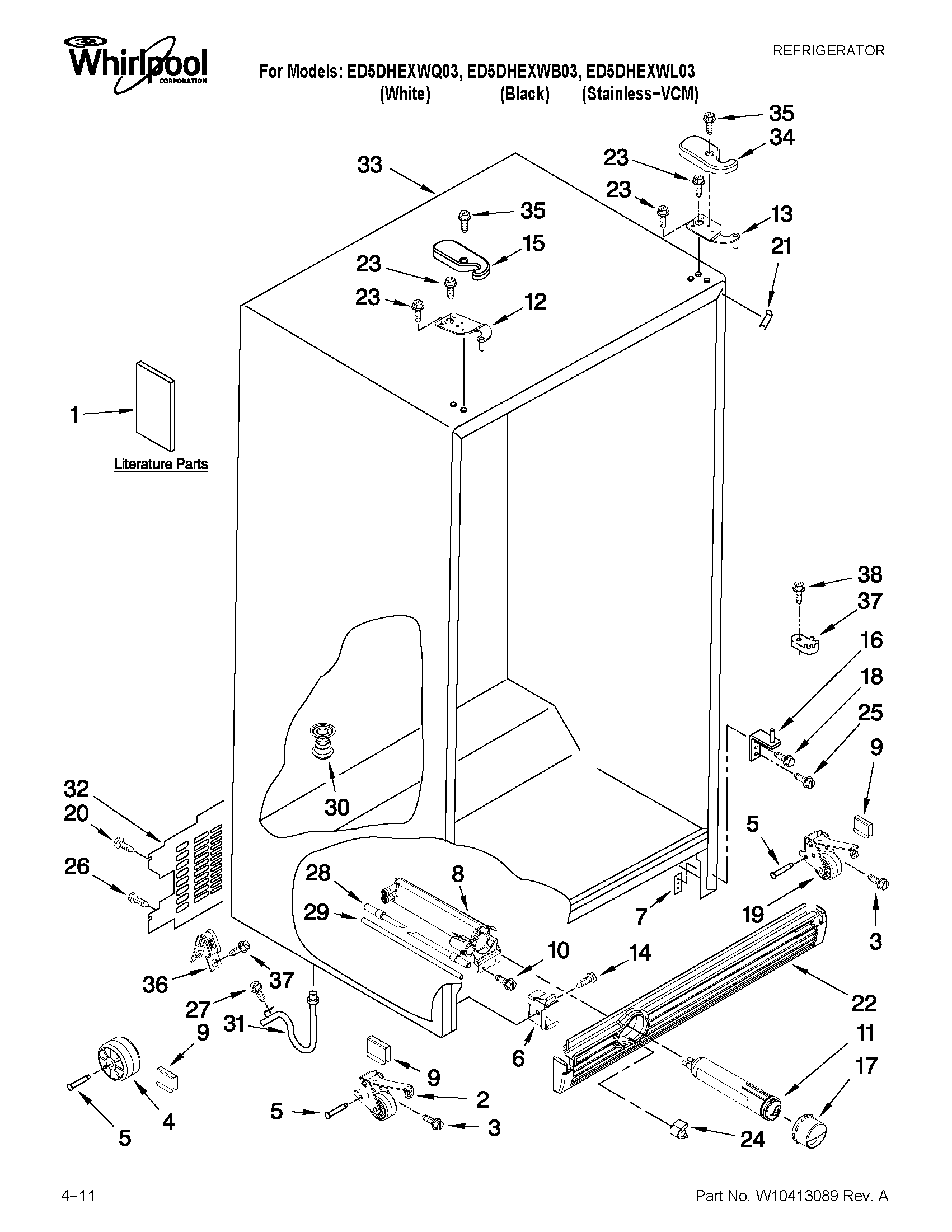 Whirlpool ED5DHEXWL03 cabinet parts diagram