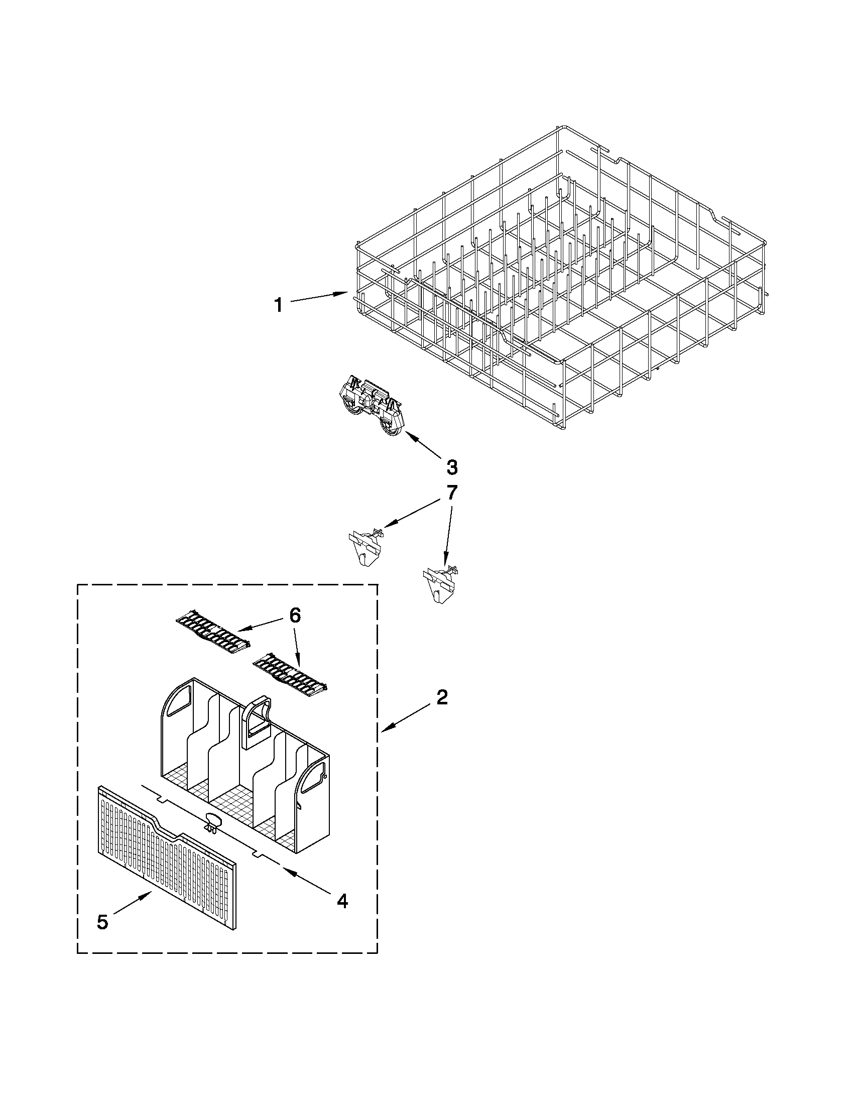 Whirlpool DU1300XTVT7 lower rack parts diagram
