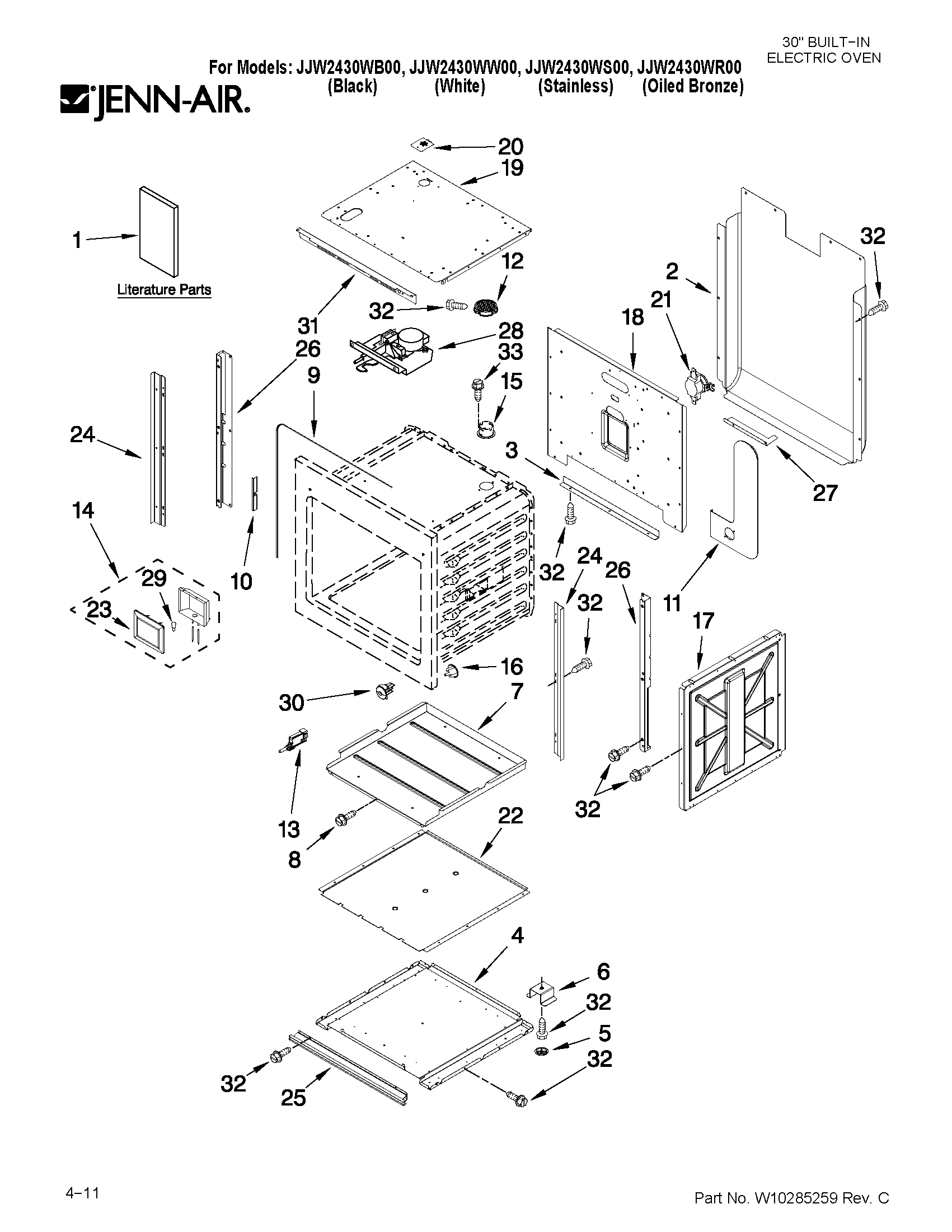 Jenn-Air JJW2430WB00 oven parts diagram
