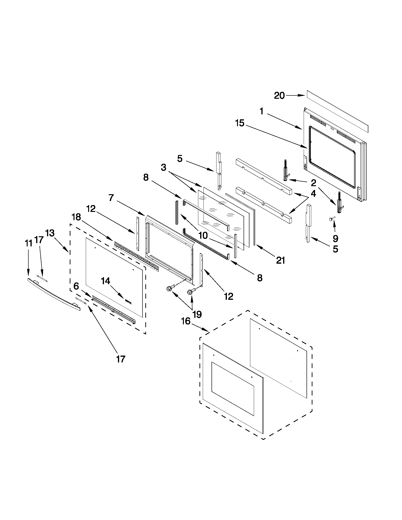 Jenn-Air JJW2430WB00 oven door parts diagram