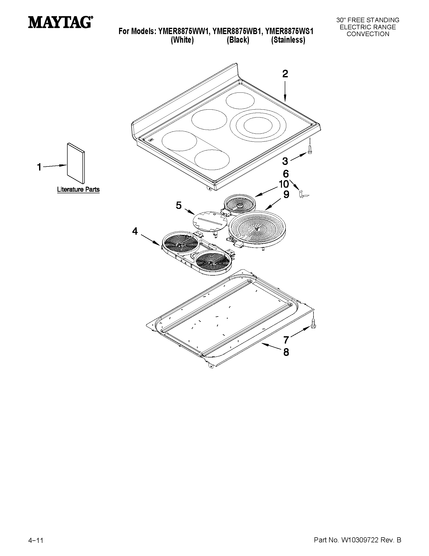 Maytag YMER8875WW1 cooktop parts diagram