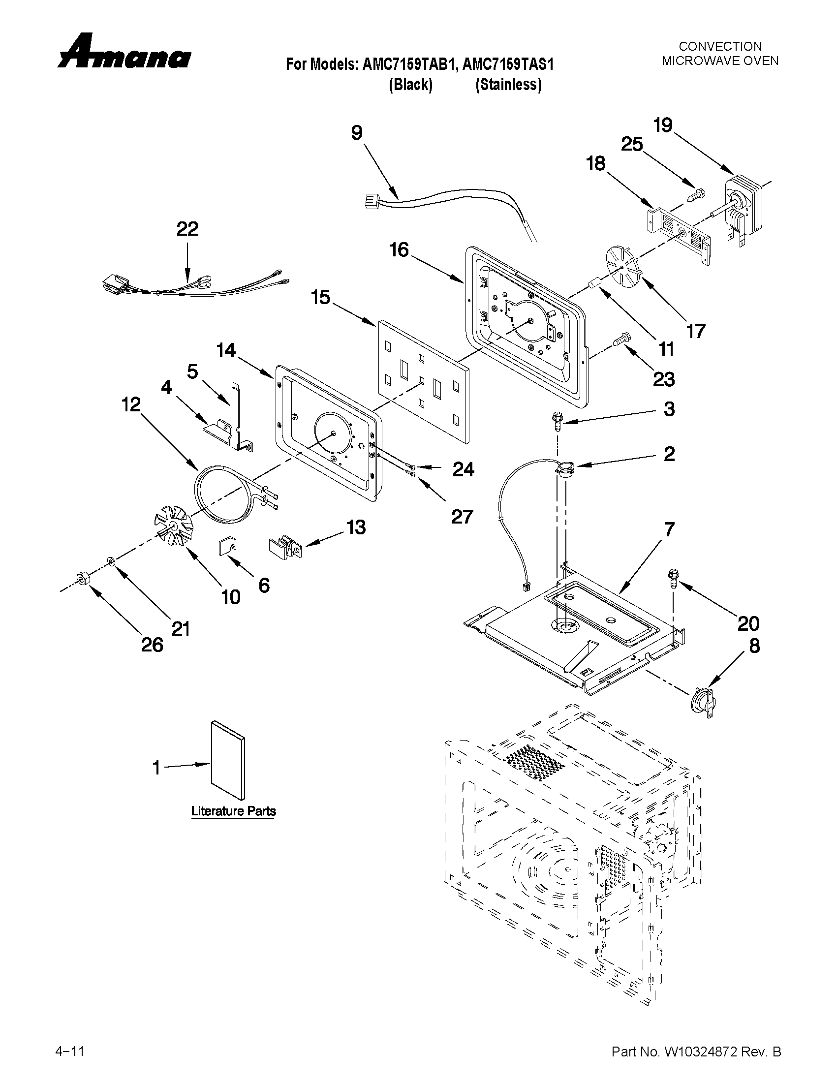 Amana AMC7159TAS1 convection oven parts diagram