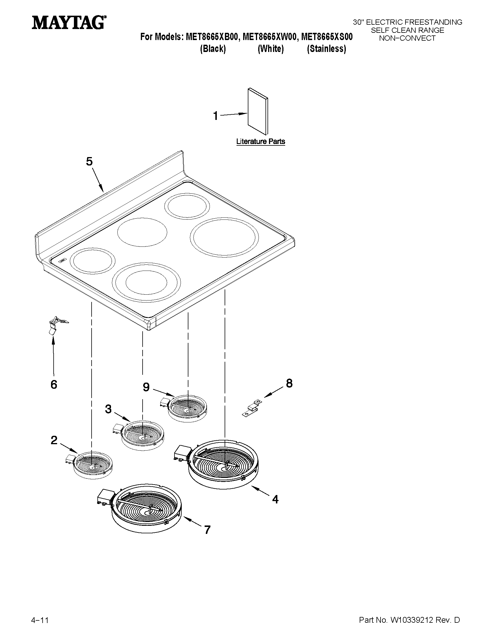 Maytag MET8665XB00 cooktop parts diagram