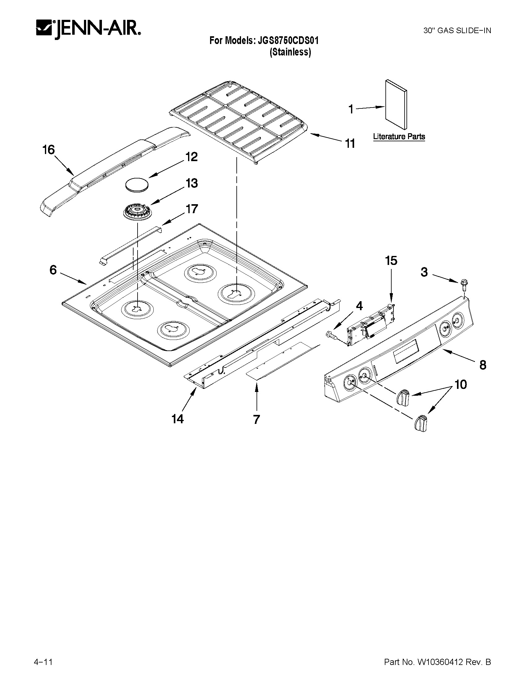 Jenn-Air JGS8750CDS01 cooktop parts diagram