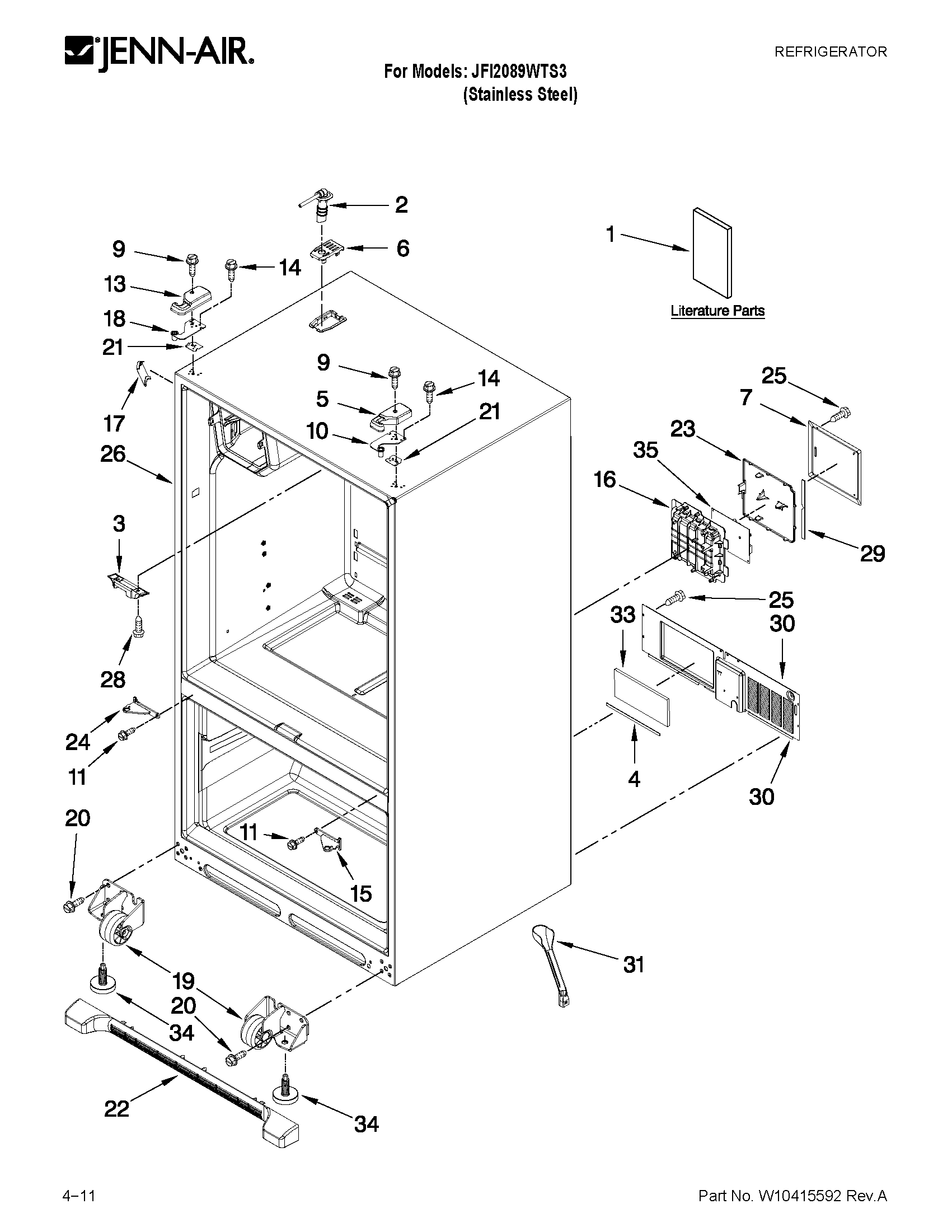 Jenn-Air JFI2089WTS3 cabinet parts diagram