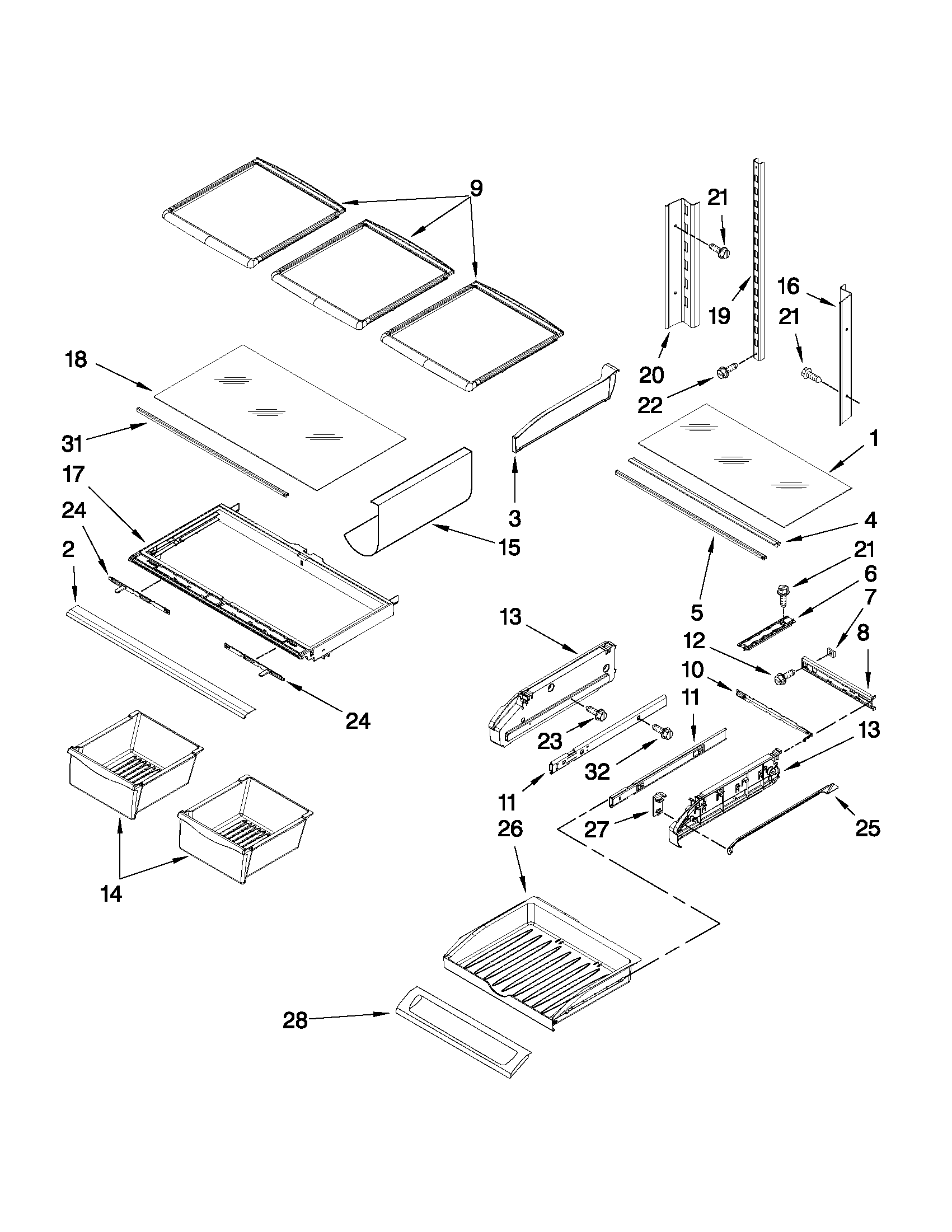 Jenn-Air JFI2089WTS3 shelf parts diagram