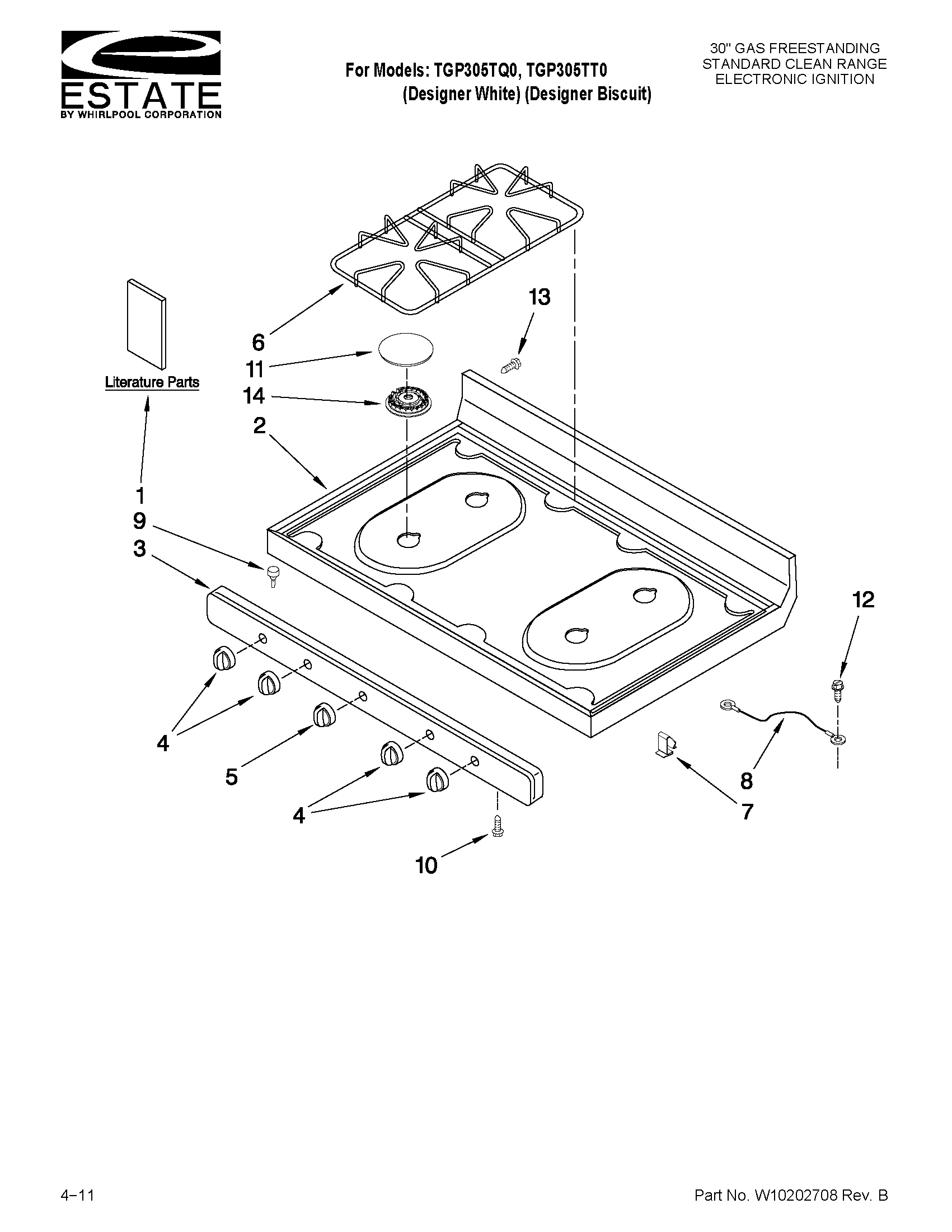 Estate TGP305TQ0 cooktop parts diagram