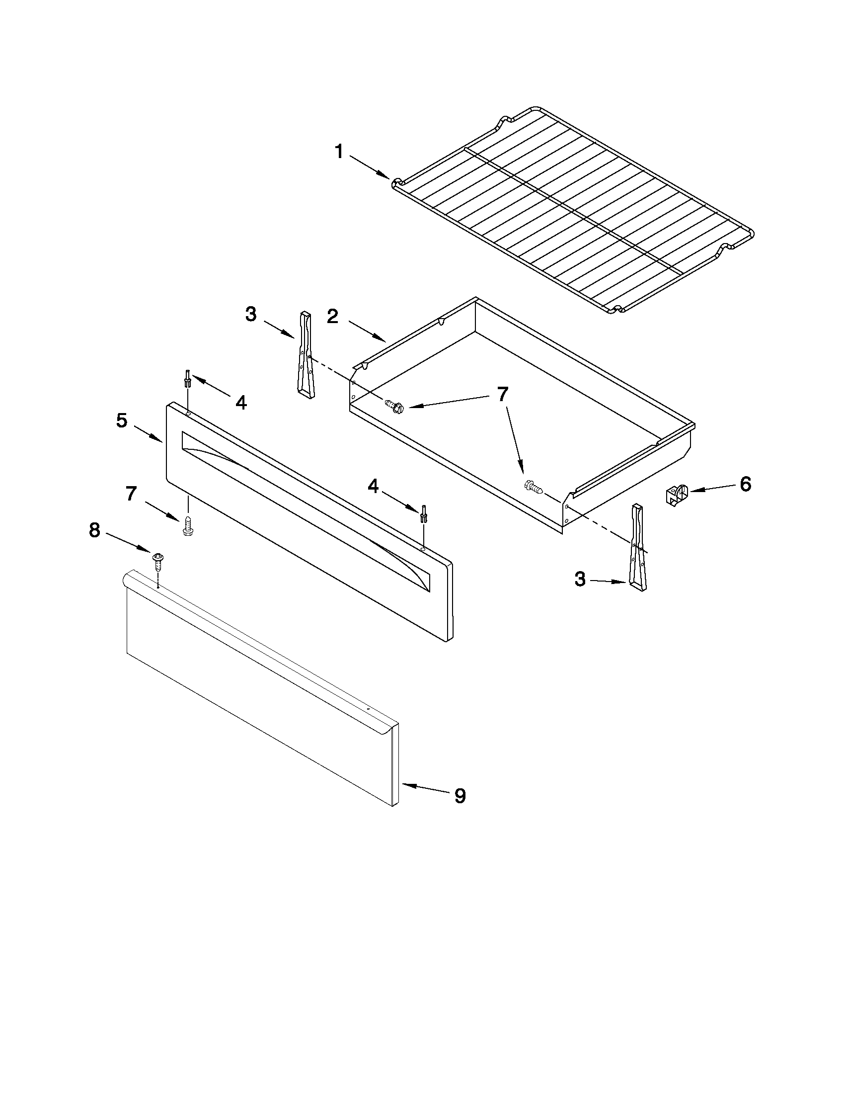 Whirlpool GFG461LVT0 drawer & broiler parts diagram