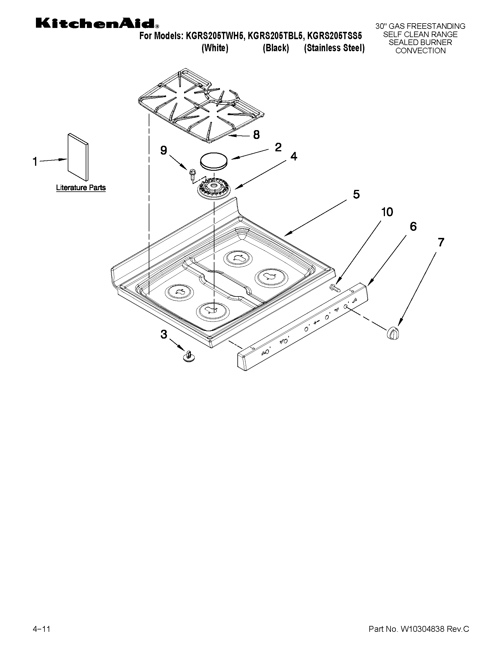 KitchenAid KGRS205TWH5 cooktop parts diagram