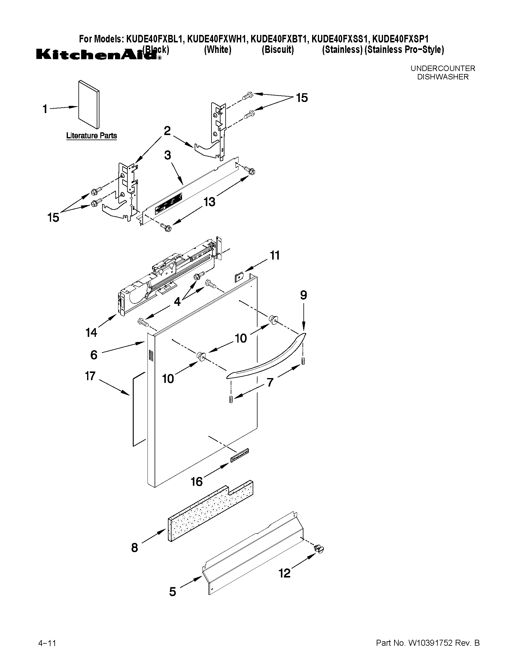 KitchenAid KUDE40FXWH1 door and panel parts diagram