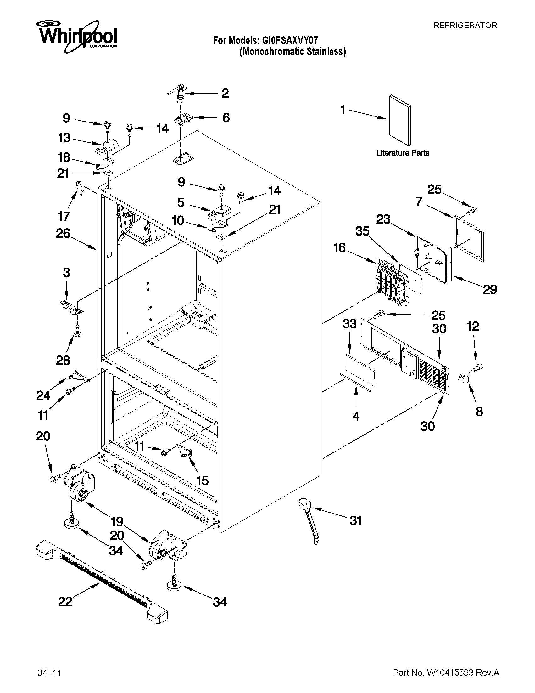 Whirlpool GI0FSAXVY07 cabinet parts diagram